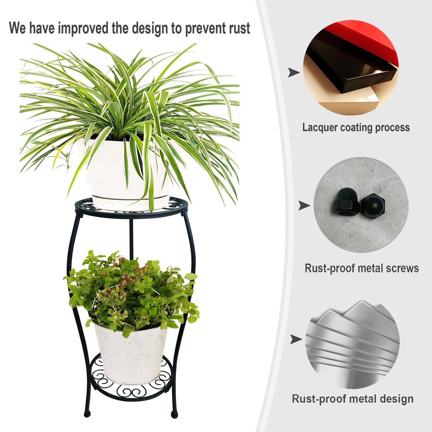 2 Pack 25.2 inch Metal Plant Stand Rack for Round Flower Pot, 2 Tier Potted Holder Indoor Outdoor Rustproof Wrought Iron Heavy Duty Planter Shelf for Corner Living Room Balcony Garden Patio, Black