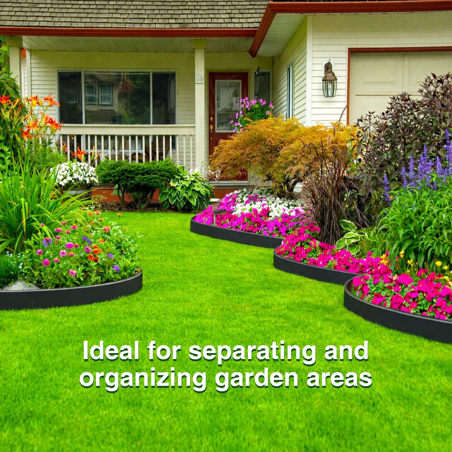 Bonviee 1.5” x 100’ Landscape Edging Kit, Garden Edging Coil with 150 Pcs Spikes, No Dig Lawn Border Design