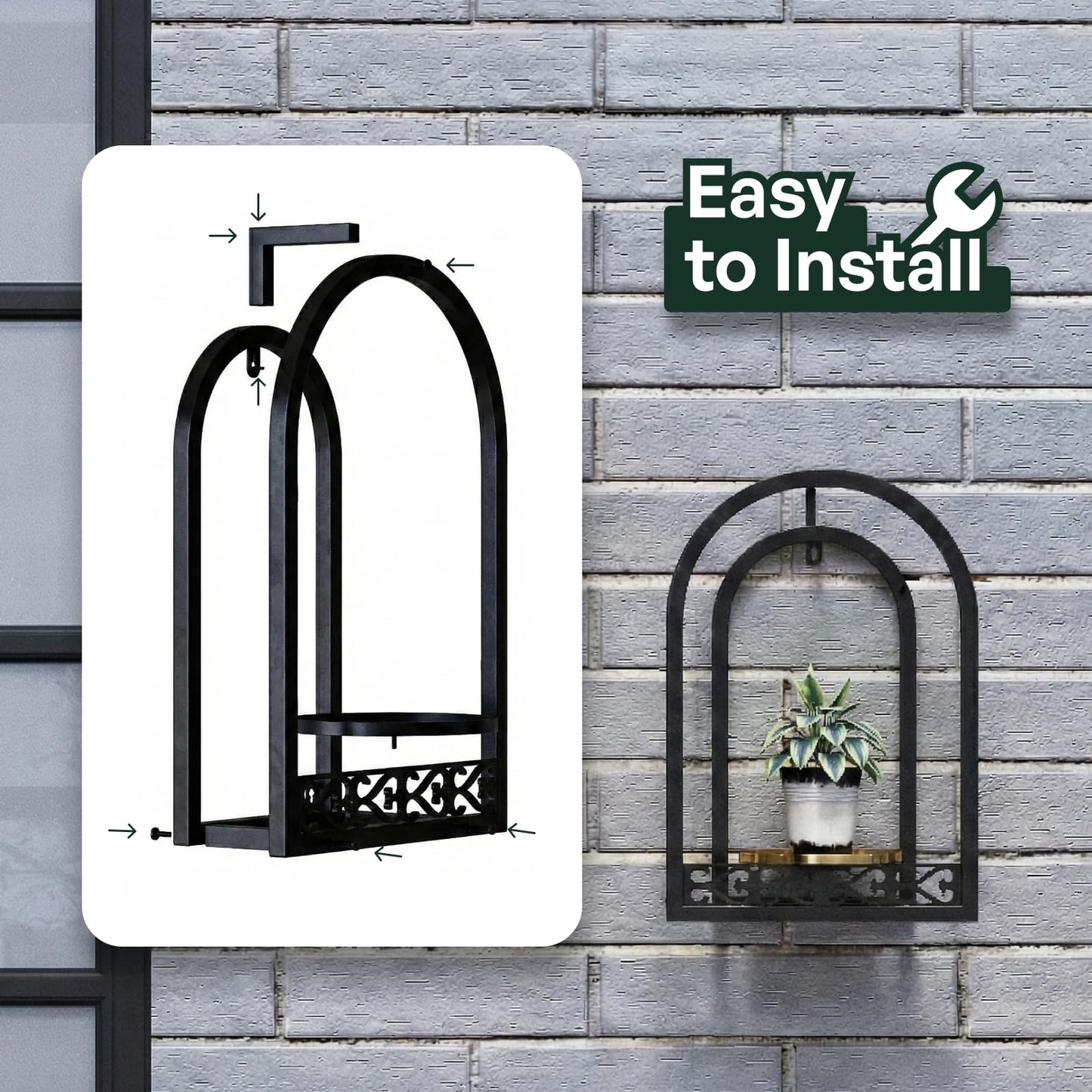 Rioneta Hanging Planter for Indoor & Outdoor Plants, Mid Century Modern Iron Frame Wall Decor for Living Room Garden Patio 3 Pack Black（No Light）