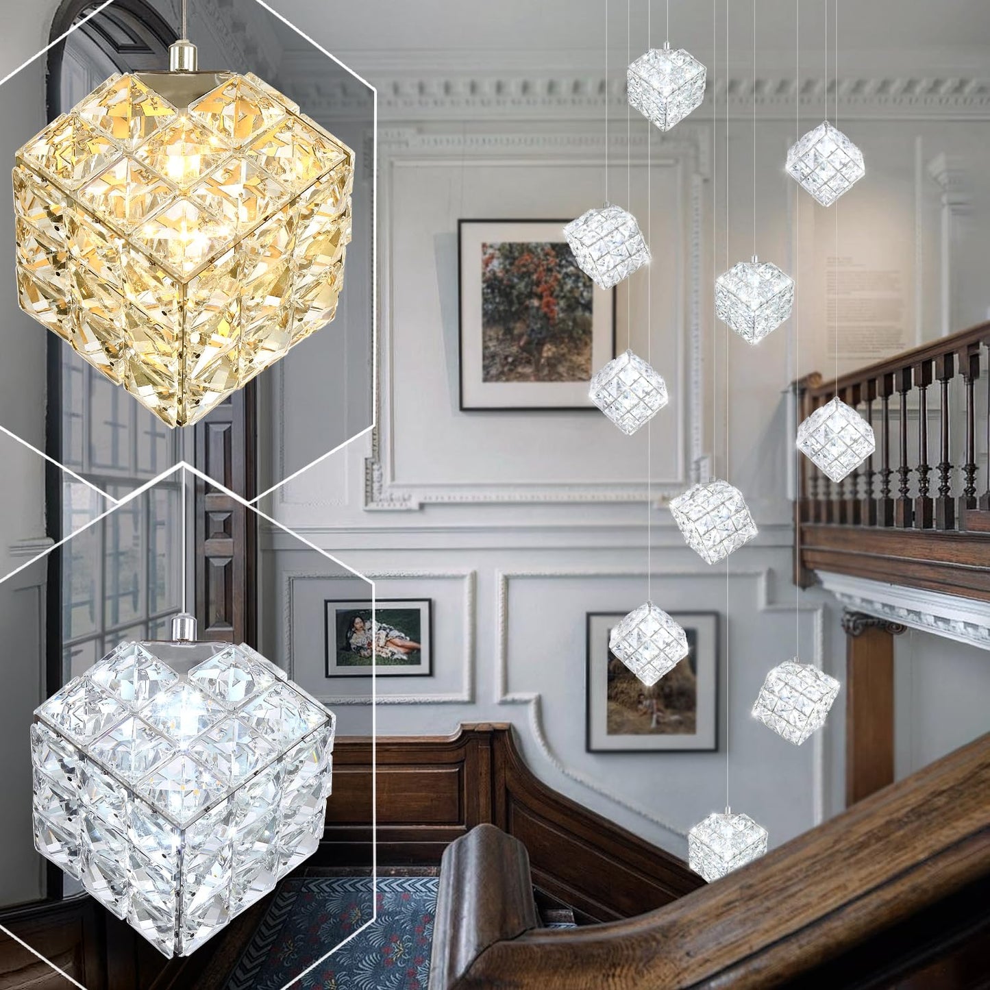 Shial Lighting 10-Lights Foyer Chandelier Modern Crystal Chandeliers Large Chandelier for High Ceilings,Crystal Pendant Light for Living Room Stairwell Dining Room Entryway
