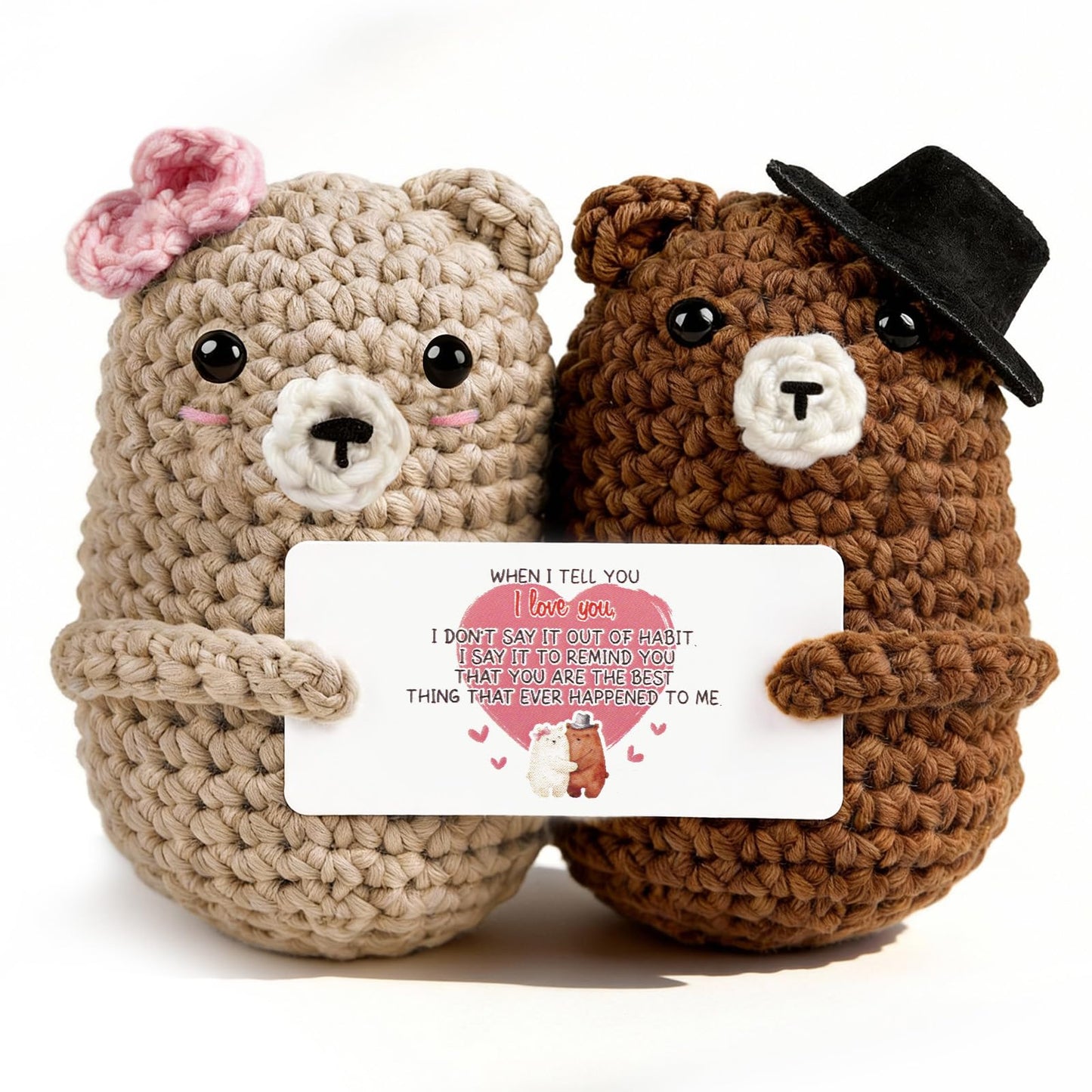 WenmthG Bear Couple Crochet Gift – Handmade Knitted Bear Lovers – Wedding Engagement for Couples, Husband Wife, Boyfriend Girlfriend