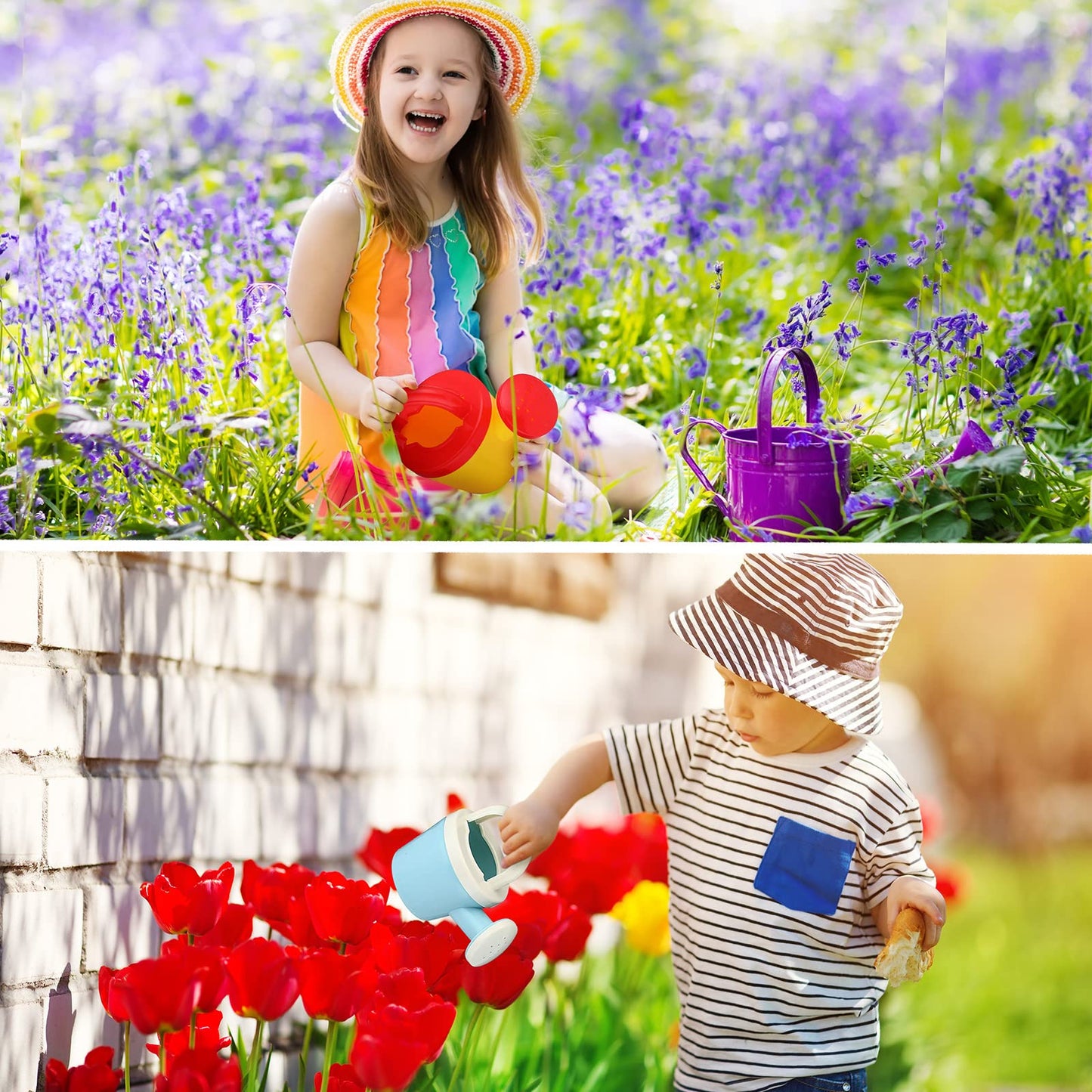 Sosation 12 Pieces Watering Can for Kids Bath Buckets Toys Play Sand Toys Plastic Small Watering Pot with Handles for Childrens Gardening Tools Beach Playing Sand(Basic Style)