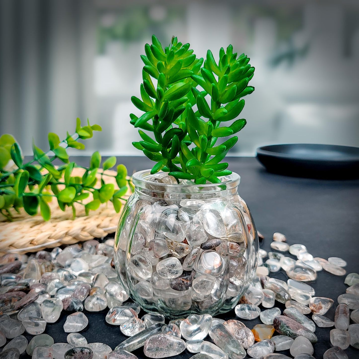 1.8lb Tumbled Chips Green Phantom Quartz Bulk Tumble Polished Crystals Succulent Pebbles Decorative Stones for Aquarium Fish Tank Vase Filler DIY Crafts Home Decorations (Green Phantom Quartz)