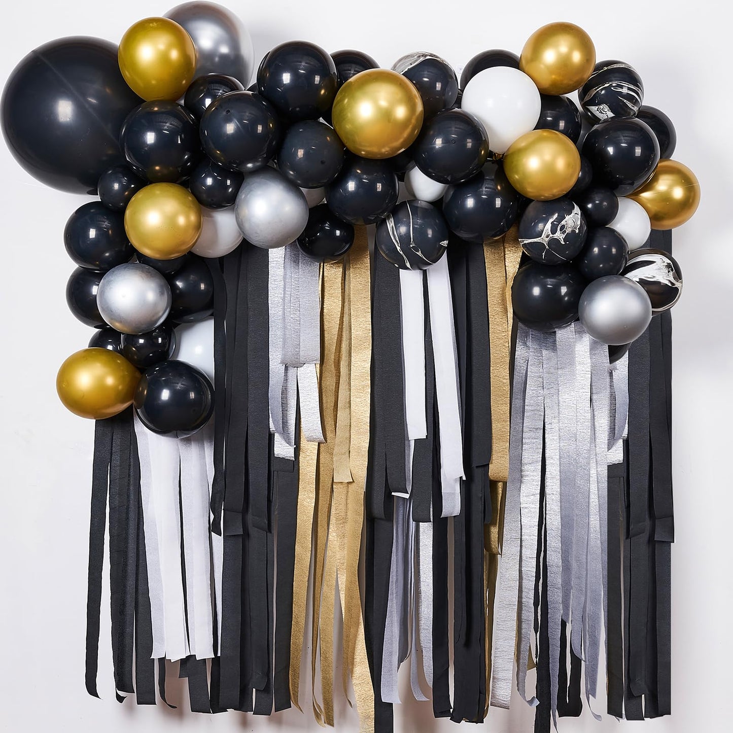 PartyWoo Black Gold Silver Crepe Paper Streamers 10 Rolls 820 ft Pack of Crepe Paper for Graduation Christmas New Year Wedding Birthday Party Decorations (1.8 Inch x 82 Ft/Rolls)