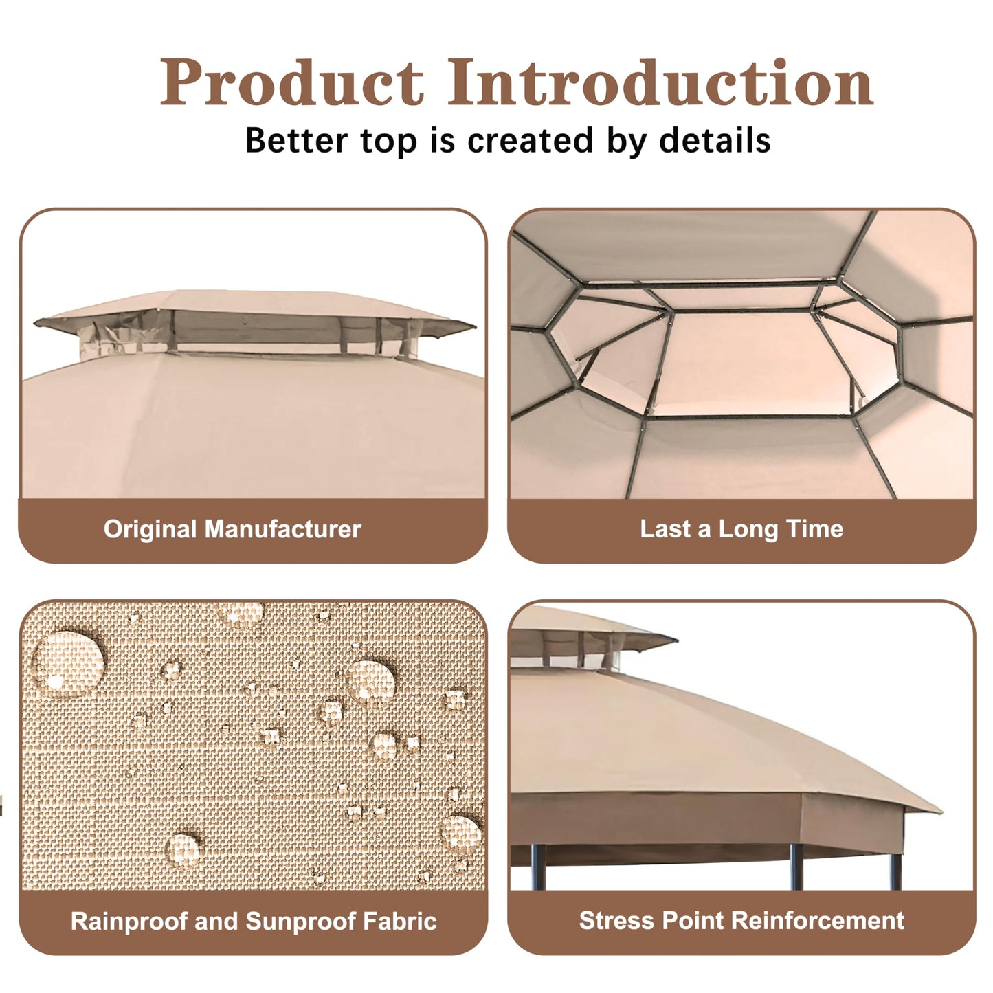 SCOCANOPY Light Beige Replacement Canopy Compatible with Big Lots Wilson & Fisher Jefferies Gazebo Model A101013211