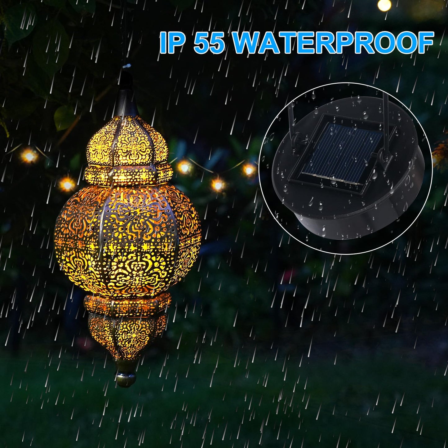Hanging Solar Lights, Outdoor Decor Solar Lantern, Waterproof Metal Moroccan Lantern for Outside Patio Pathway Yard Front Porch Backyard Garden Decorative (1 Pack)