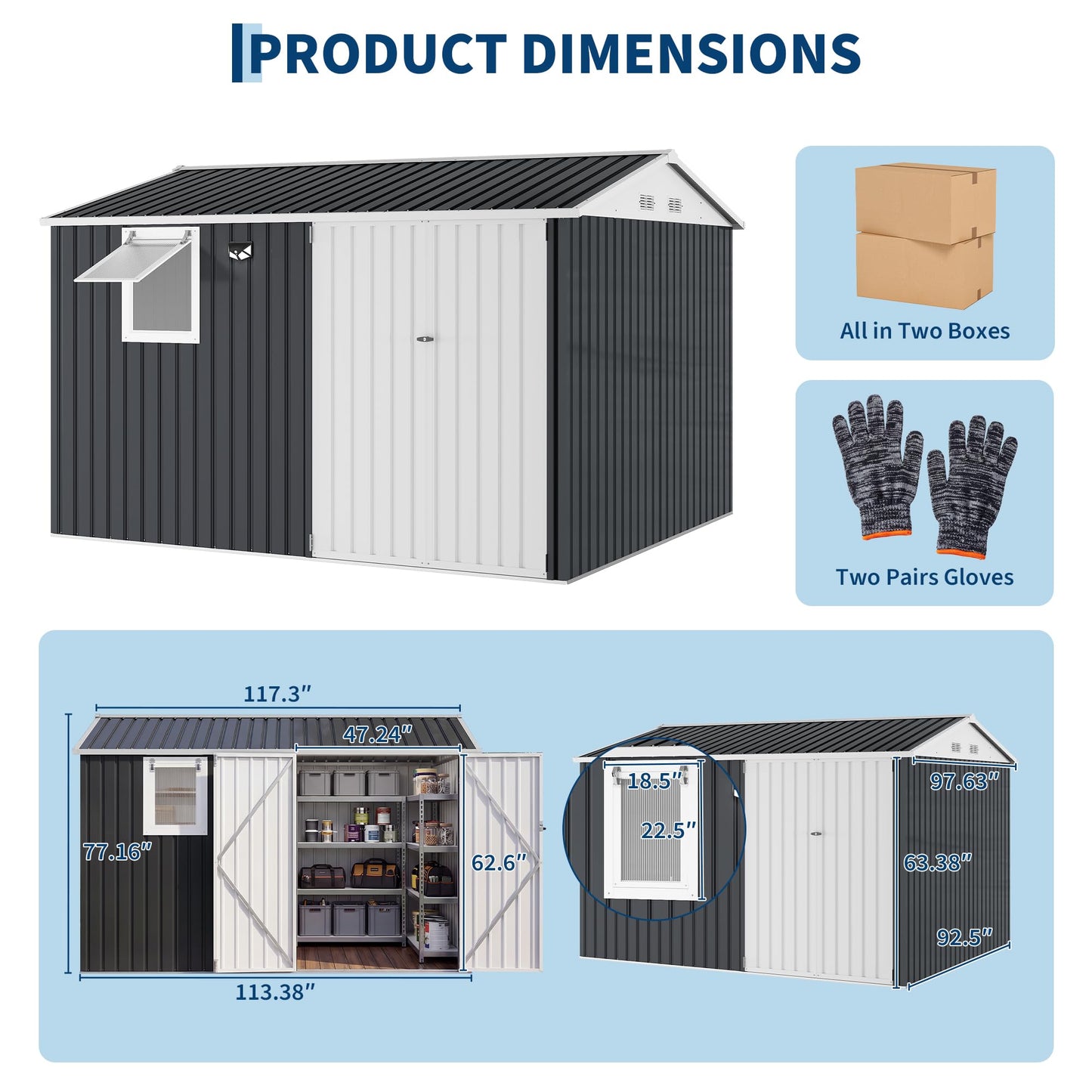 10x8FT Outdoor Storage Shed with Pushable Window, Metal Garden Shed with Sloping Roof,Breathable Vent and Lockable Doors, Steel Tool Shed for Patio Garden, Garage, Backyard, Poolside