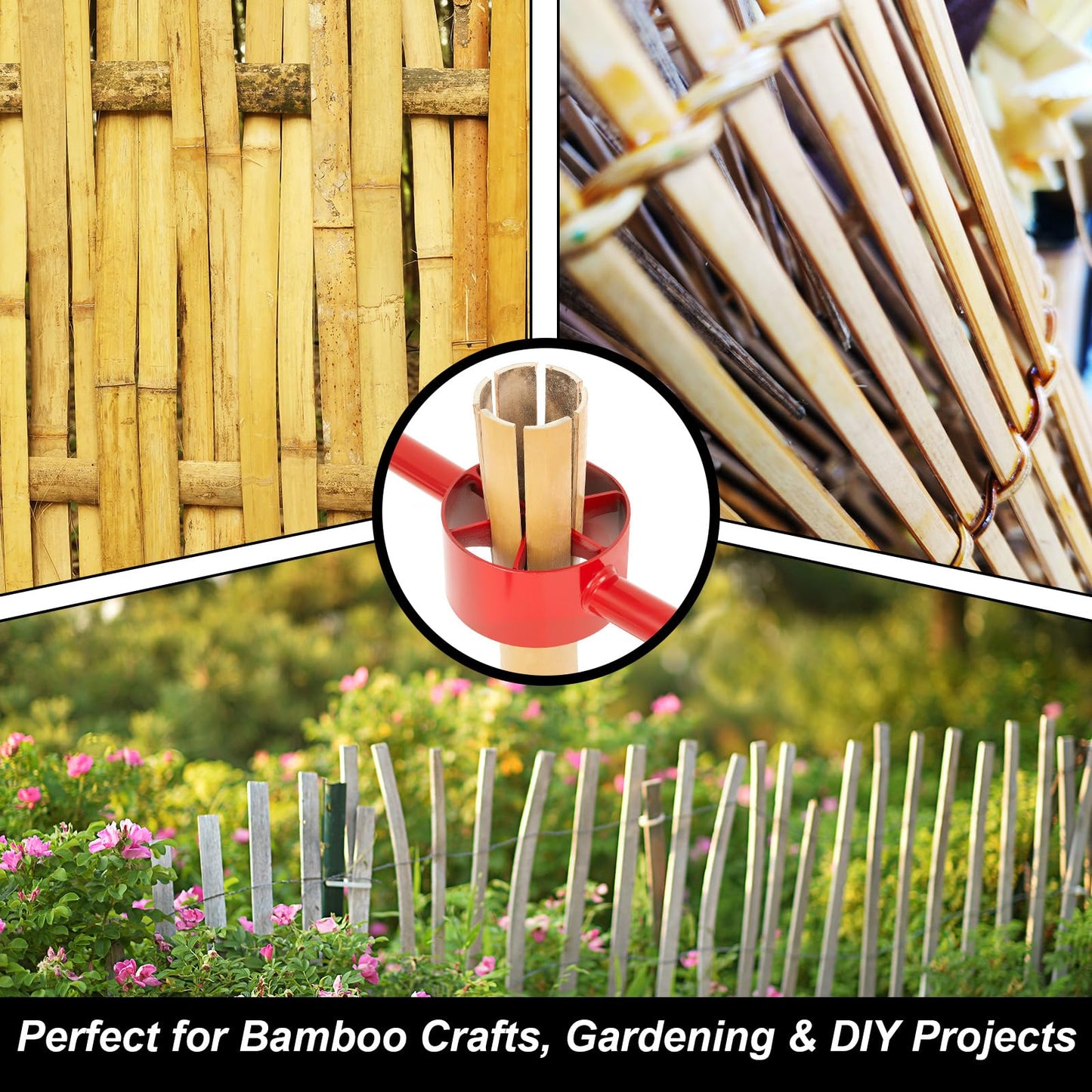 Lanties Bamboo Splitter 5.5 Inch Bamboo Split Steel Manual Dividing Splitting Tool with Both Side Handle Blade for Farm Backyard Workplace, Easy to Use, Red(6 Cut)