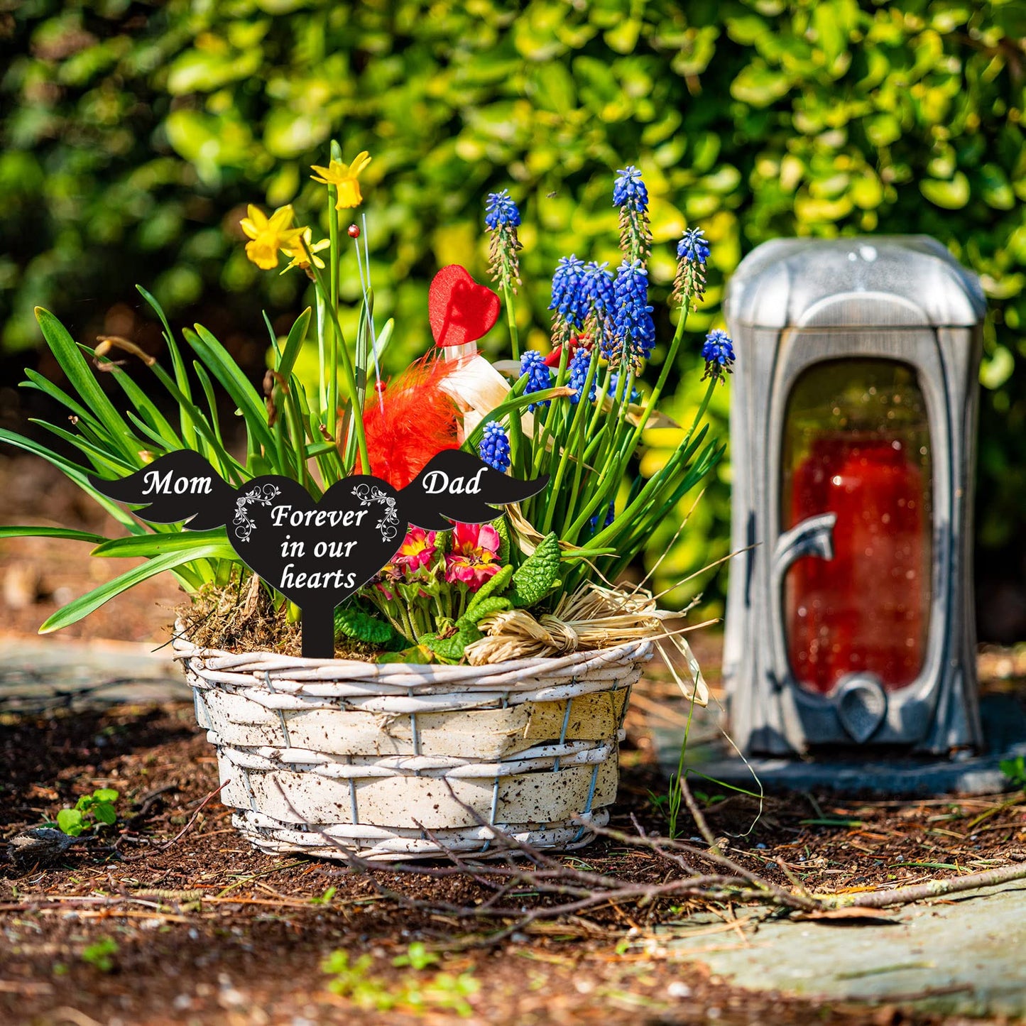 Wesiti Memorial Stakes Cemetery Grave Plaque Stake Markers Memorial Garden Wing Sign Remembrance Plaque Waterproof Sympathy Grave for Loss of Cemetery Decoration (Parents)