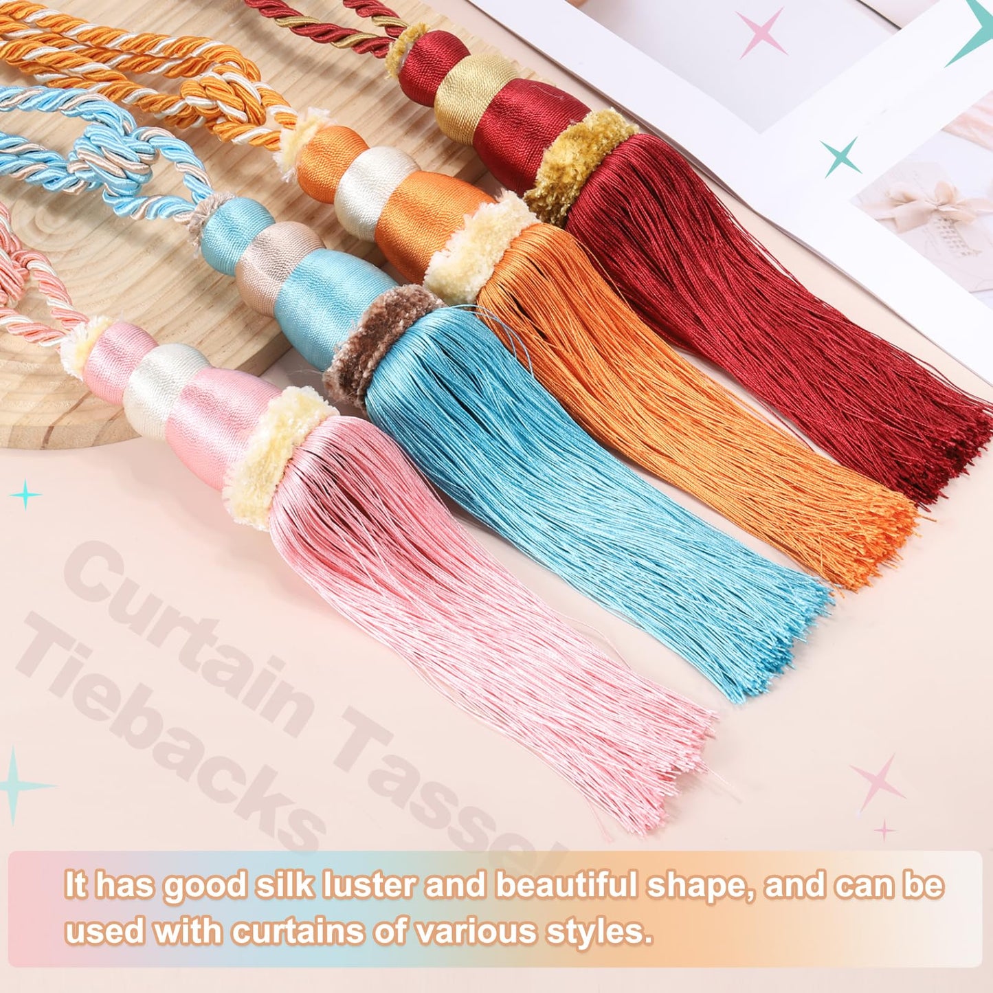 PATIKIL Curtain Tassel Tiebacks, 2 Pack 28" Gourd Shape Curtain Holdbacks Rope with Tassel, Handmade Tie Backs Window Drapery Decorative Rope for Home, Cafe, Office, Pink