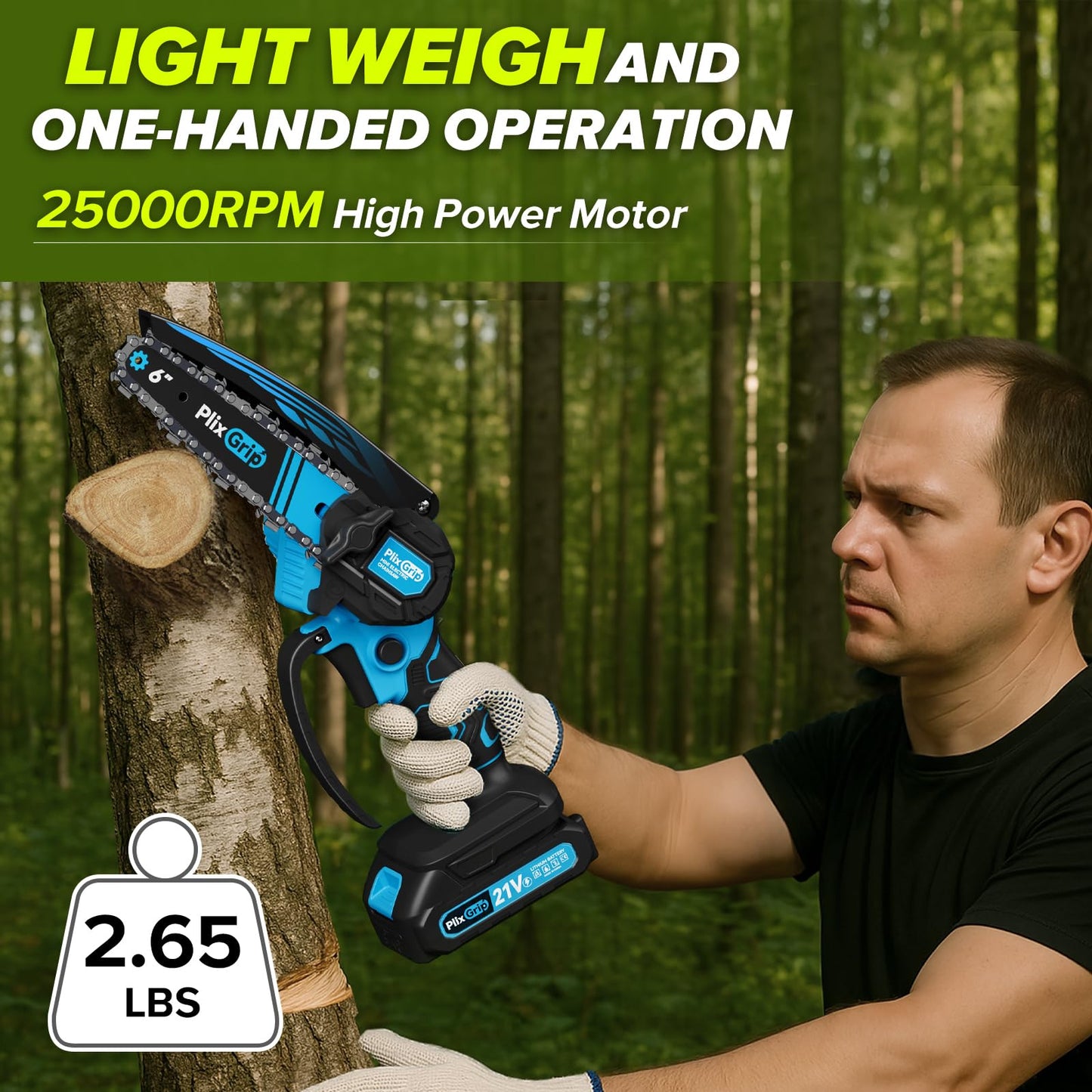 Mini Chainsaw, 6 Inch Mini Chainsaw cordless,21V with 2 Battery Powered Portable Handheld Small Chain Saw Use for Wood Cutting, Tree Trimming Handheld Saw, Home and Garden Tool (Bluce)