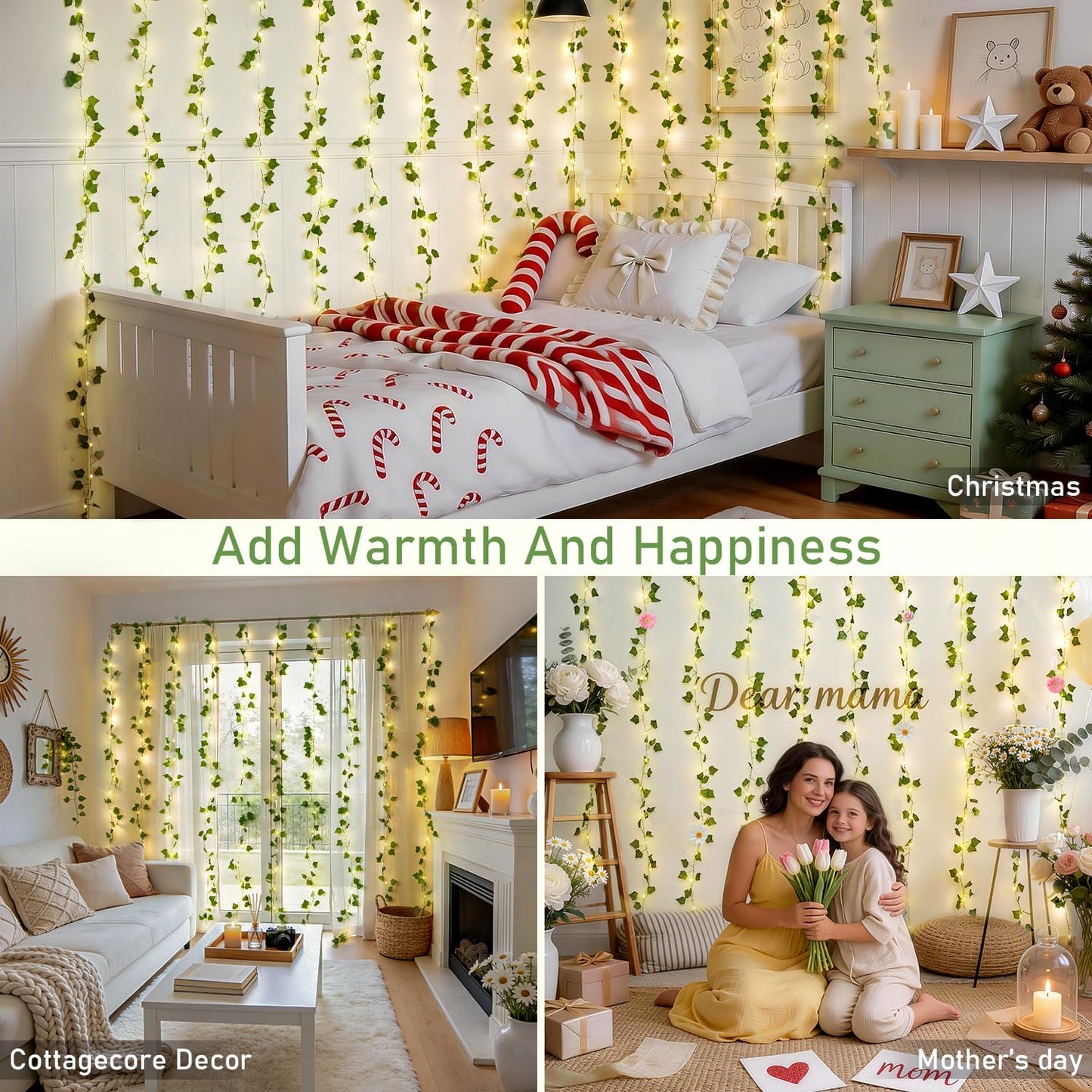 JMEXSUSS Vine Lights for Bedroom, 200 LED Vines Fairy Lights, Artificial Ivy Leaf Light for Wall Curtain Wedding Party Christmas Indoor Decor, 6.5ft x 6.5ft with Remote