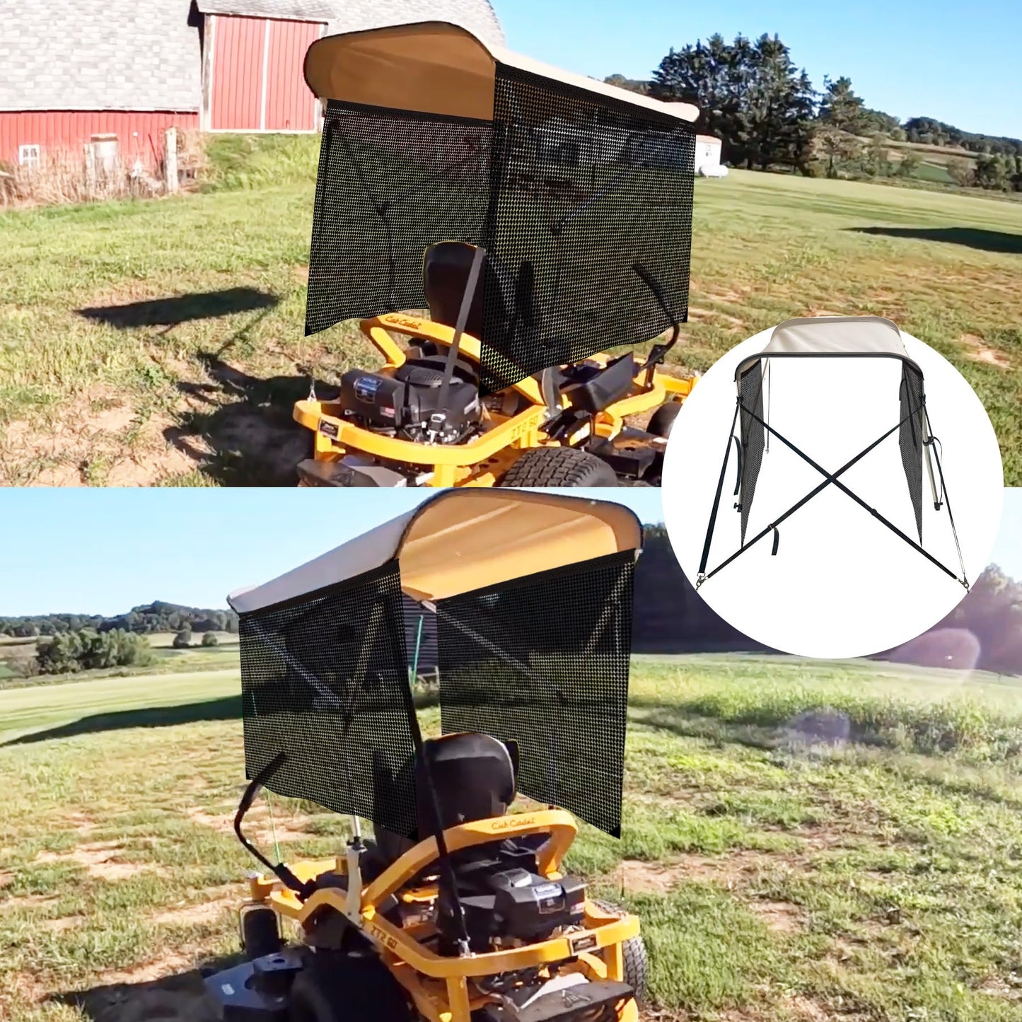 SUONE Zero Turn Lawn Mower Sun Shade Canopy,Equipped with Left and Right Blackout Curtains for Fits John Deere Kubota Bad Boys,Cub Cadet Troy Bilt and Other Brands UV Protection