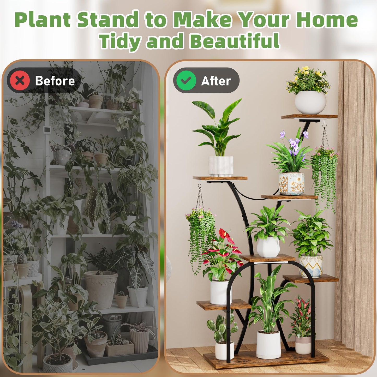 Plant Stand Indoor with Grow Lights, 7 Tiered Plant Shelf Indoor, 50'' Corner Plant Stands for Indoor Plants, Metal Plant Display Shelves Lighted Flower Holder, Plant Rack for Living Room, Black