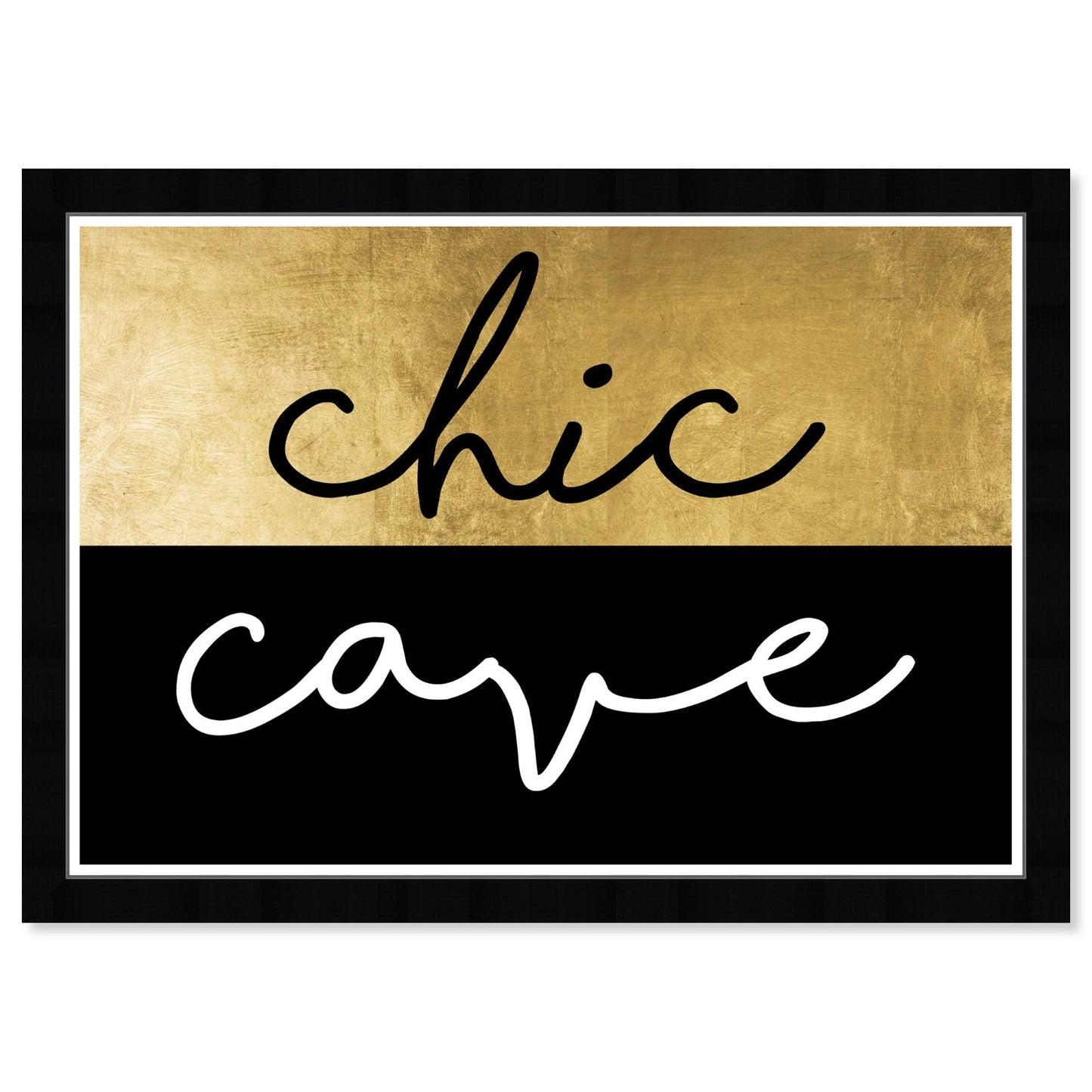 Wynwood Studio Typography Wall Art Framed Prints 'Chic Cave' Fashion Quotes and Sayings Home Décor, Gold, Black