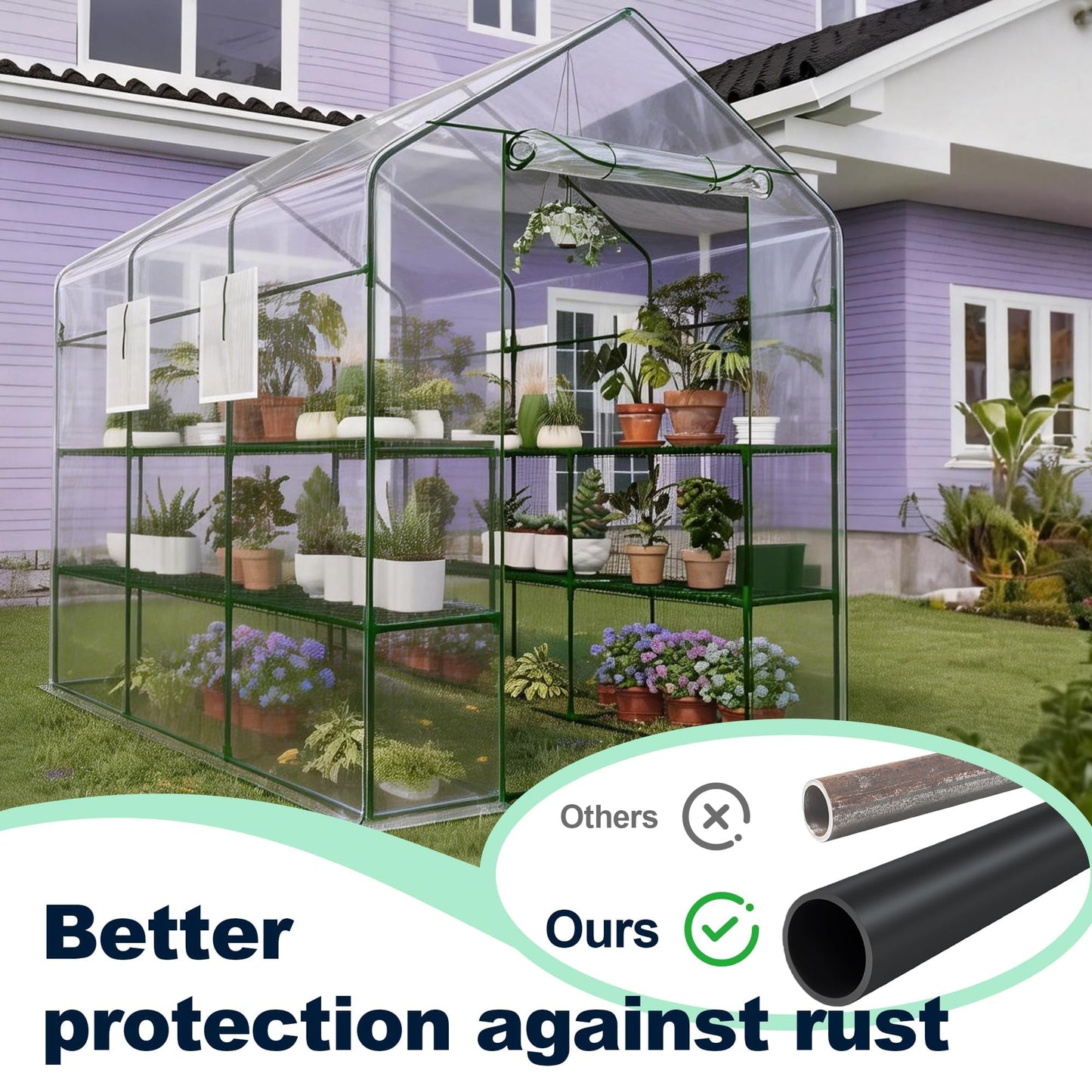 Portable Walk-in Greenhouse for Outdoors, 57 x 85 x 77 Inch Heavy Duty 3-Tier 18-Shelf Greenhouse with Thick PE Cover, Mesh Door & Screen Windows for Plants, Flowers, Seedlings, Herbs & Vegetables