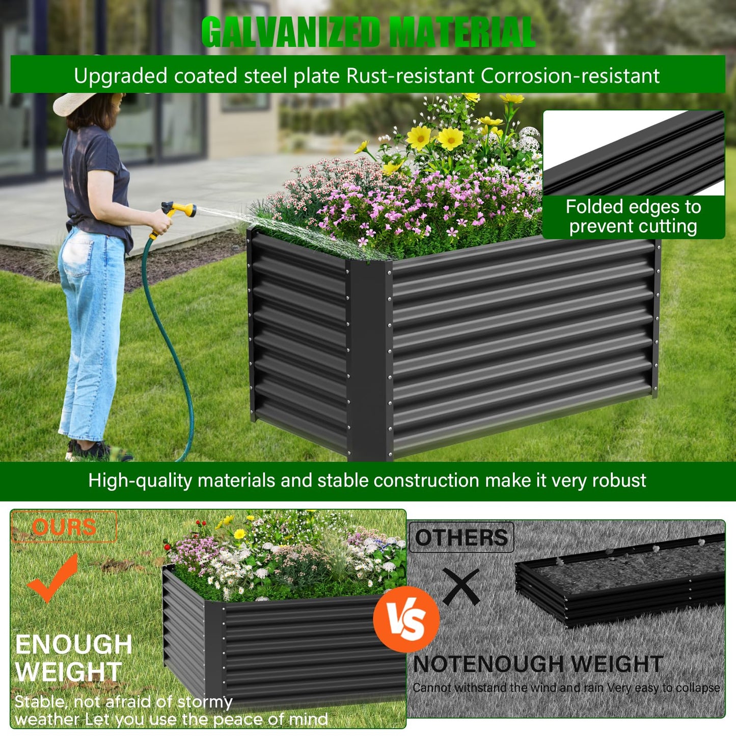 Doniks Raised Garden Bed, 4×2×1ft(2pcs) Large Outdoor Metal Planter Box,60 Gal Soil Capacity, Galvanized Raised Garden Bed Kit for Flower Plants, Fruits, Vegetable Herbs