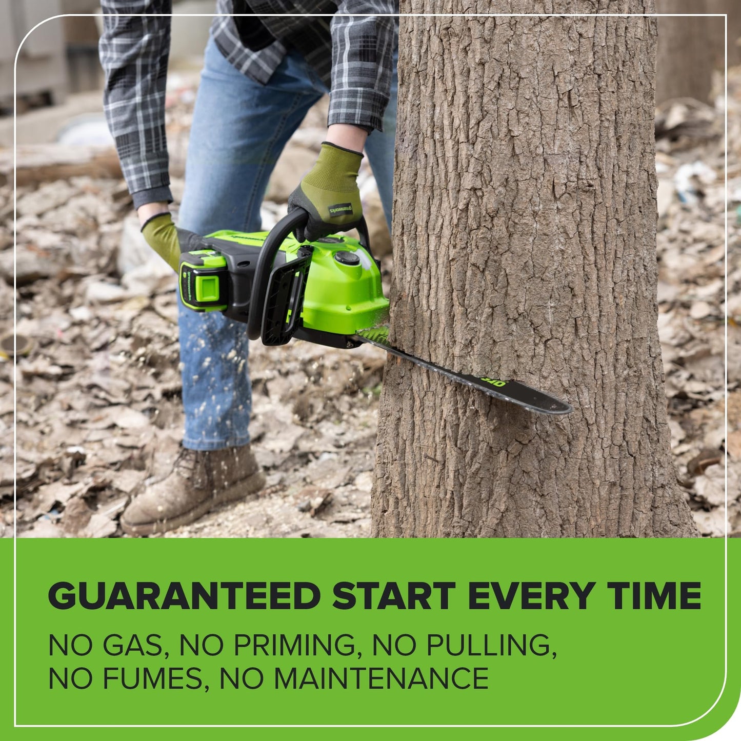 Greenworks 40V 18" Brushless Cordless Chainsaw, 5.0Ah Battery and Charger Included