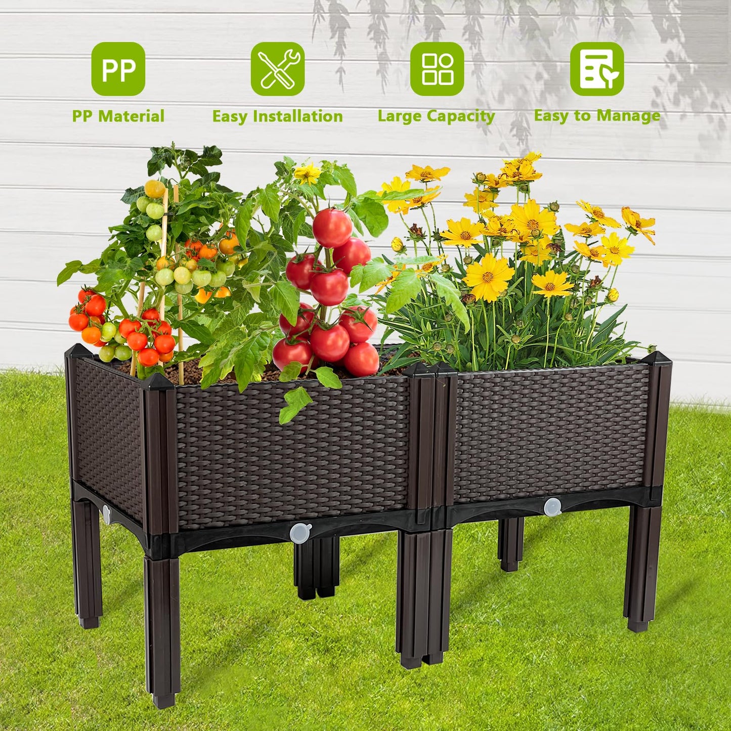 TDDSS Raised Garden Bed Planters for Outdoor Plants with Legs Elevated Rectangular Planter Boxes Garden Patio Balcony Deck for Planting Flowers, Vegetables, Tomatoes, and Herbs
