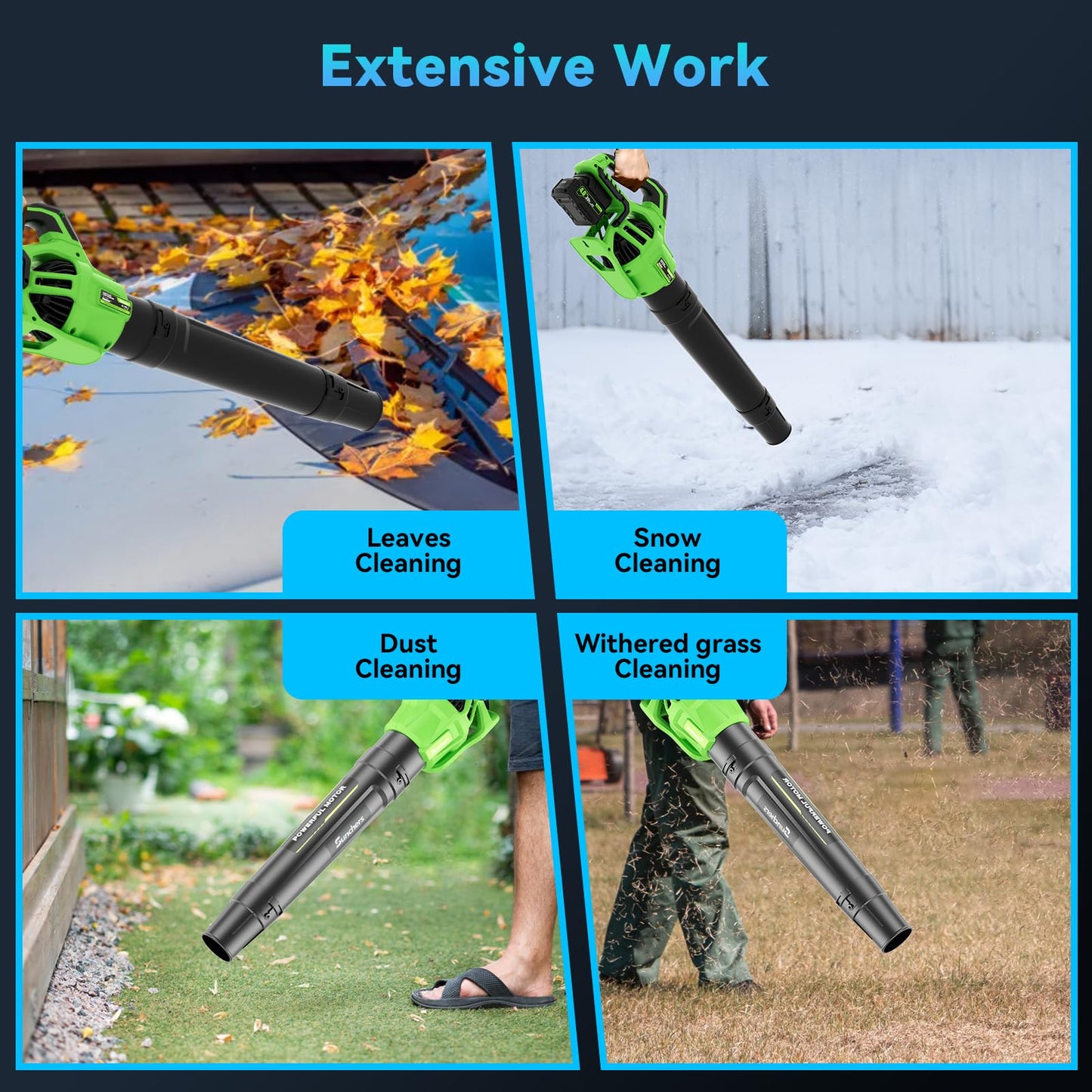 Leaf Blower Cordless with 2 x 3.0Ah Battery and Charger, 680CFM 260MPH Electric Blower with 2 Speeds, 20V Handheld Leaf Cleaner for Lawn Care, Blowing Leaves, Dust, Snow, Gravel for Patio, Yard, Green
