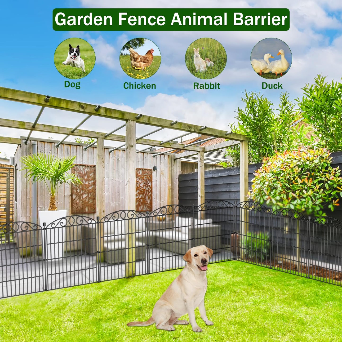 Garden Fence 12 Panel - 30in H x 23.6ft L, No Dig Rustproof Metal Tall Animal Barrier for Dogs Rabbits, Decorative Outdoor Border for Yard, Patio, and Flower Beds