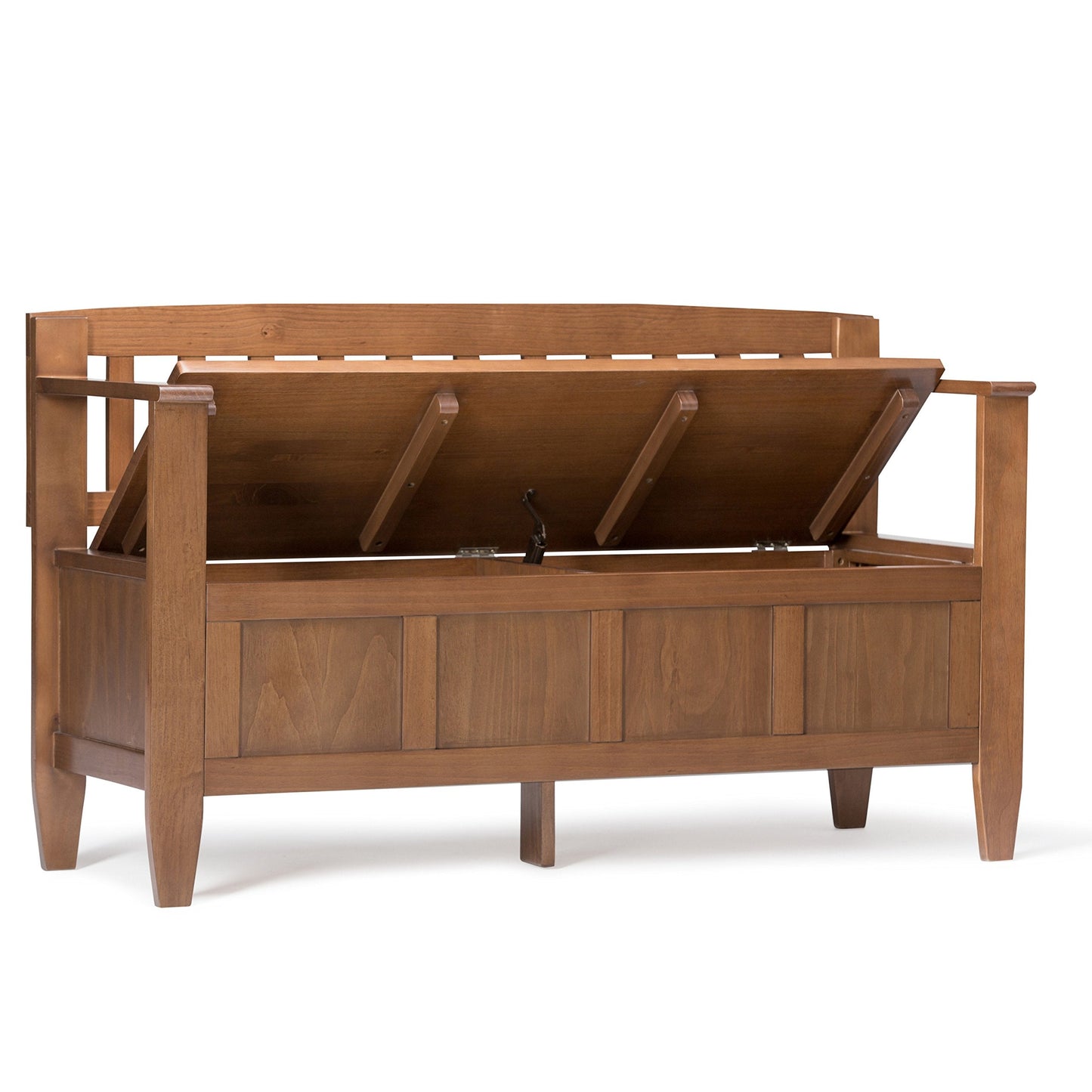 SIMPLIHOME Brooklyn Entryway Storage Bench - 48 inch Wide Solid Wood Hallway Bench in Medium Saddle Brown, Contemporary Mudroom Bench for Entry or Foyer with Lift-Up Lid and Spacious Hidden Storage