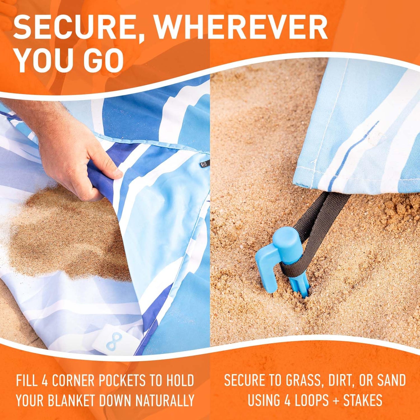Everlasting Comfort Large Beach Blanket Waterproof & Sandproof - 80" x 80"/ 6.7ft x 6.7ft - Lightweight Picnic Mat, Camping Necessities for 4 People - Accessories for Outdoor Festivals - Blue