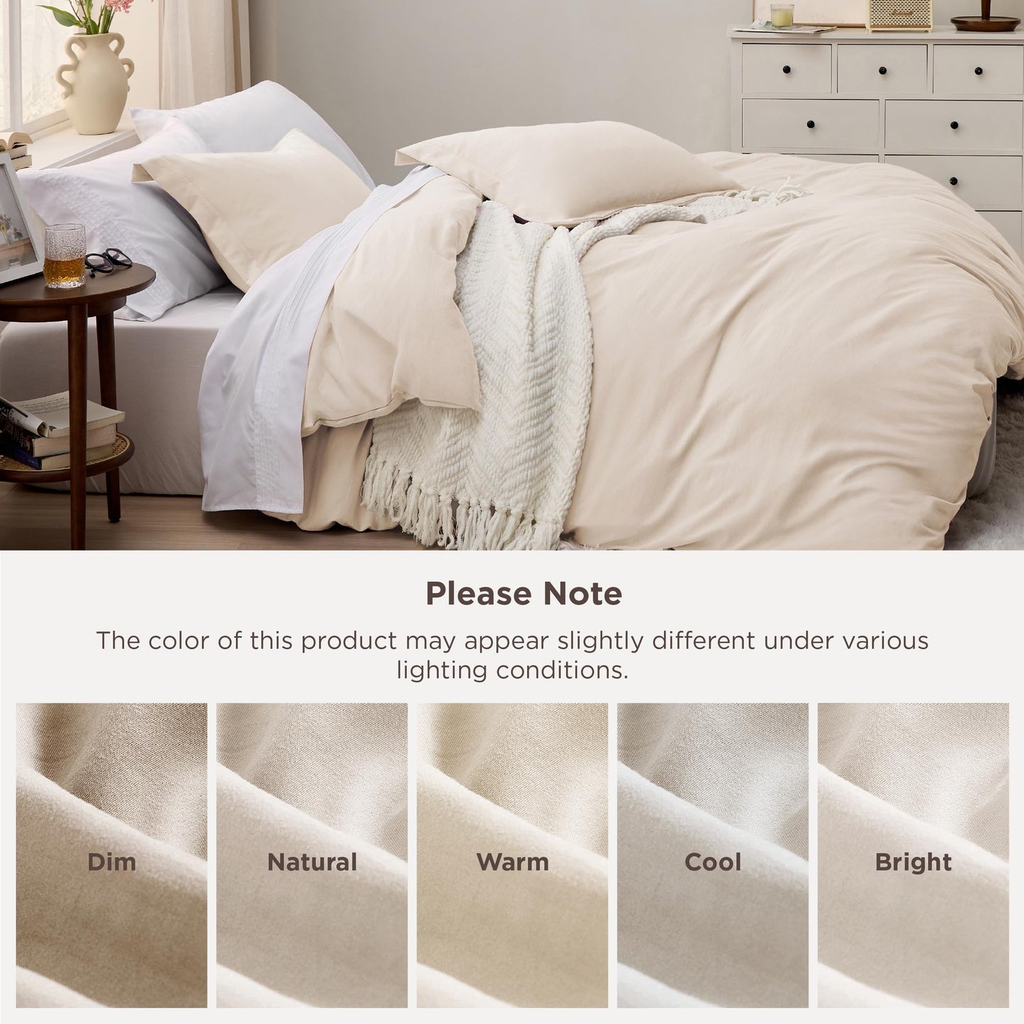 Bedsure Oat Milk Duvet Cover Queen Size - 3 Pieces Prewashed Cotton-Like Polyester Extra Soft Bedding Set, Includes 1 Duvet Cover 90x90 Inches with Zipper Closure & 2 Pillow Shams, No Comforter