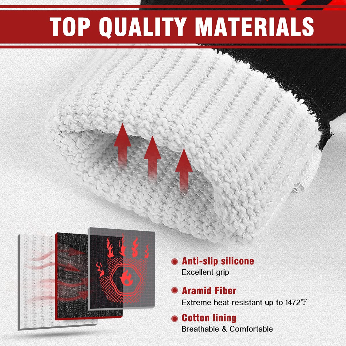 BBQ Grill Gloves : 1472 ℉ High Temp Resistance Fireproof Glove for Grilling Barbecue - Washable Long Silicone Oven Mitts Extreme Hot Proof Mittens for Kitchen Cooking Baking