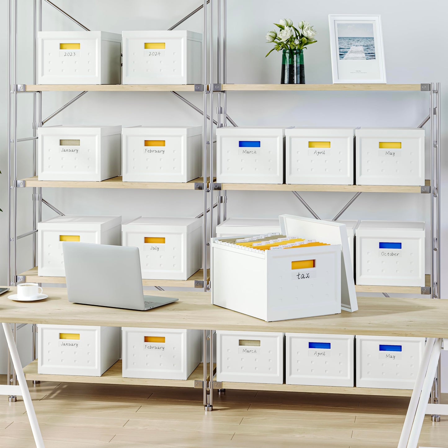 Seseno File Organizer File Box with Lid, Universal Hanging File Organizer, Letter/Legal Size File Folder Box, 2 Pack Plastic Office Document Filing Storage Bin