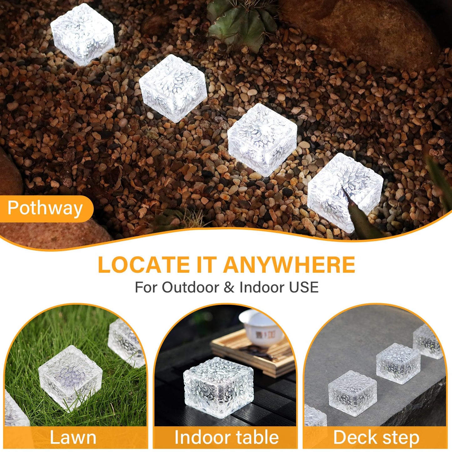 JKIMK Solar Brick Lights - Outdoor Waterproof Patio & Garden Decor (6 Packs for Patio, Yard, Walkway, Pathway)