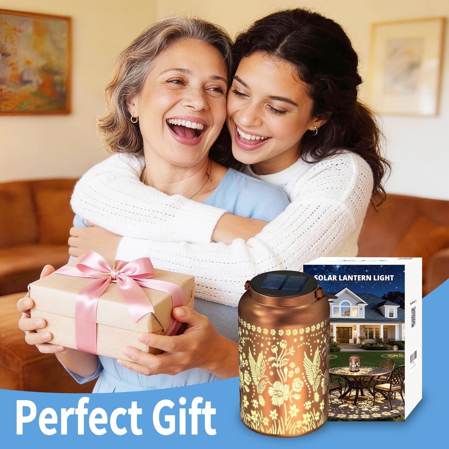 JEJOT Hummingbird Solar Lanterns Outdoor Waterproof, Mothers Day Gifts, Birthday Gifts for Women Mom Grandma,Metal Hanging Solar Lantern for Yard,Garden,Porch Landscape Deconrations-2 Pack