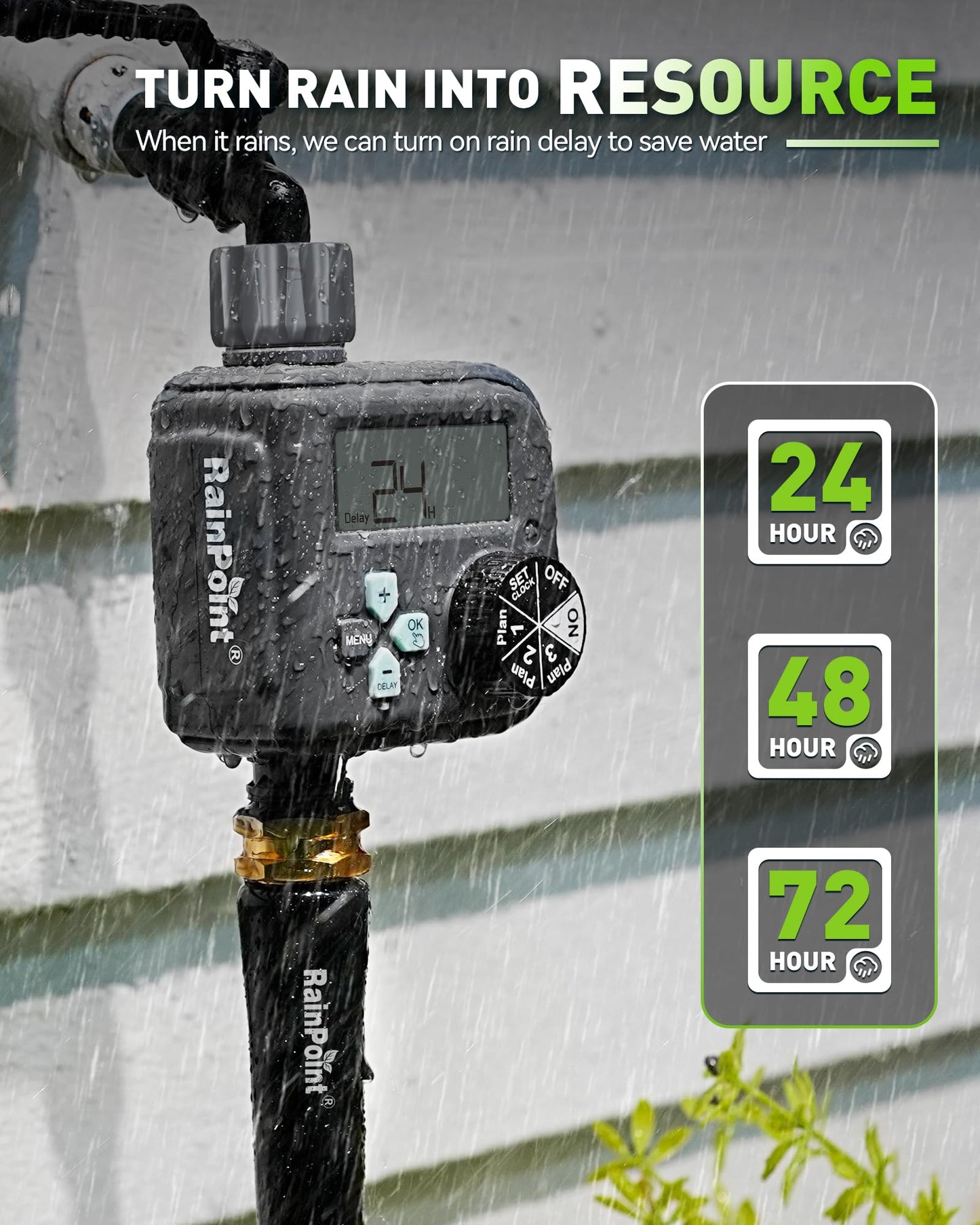 RAINPOINT Sprinkler Timer with 3 Independent Programs, Hose Timer with Rain Delay/Manual/Automatic Irrigation System, Watering Timer for Garden, Lawn, Yard