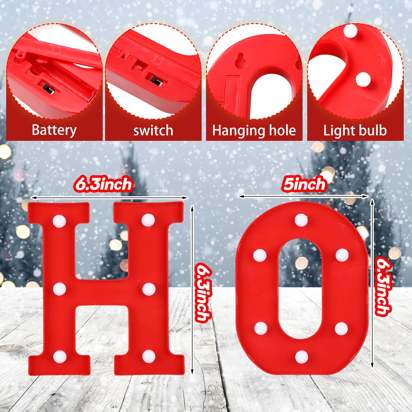 VIHOSE Christmas LED Letter Lights Sign Table Indoor Decoration Light up Letters Battery Powered Letter for Home Bar Christmas Party Bedroom Tabletop Indoor Decoration Gift (HOHOHO)