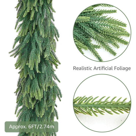 6ft Real Touch Norfolk Pine Garland, Artificial Realistic Spring Greenery Garland for Easter Mantel Decor, Soft Faux Thick Greenery Table Runner for Wedding, Farmhouse Home & Stairs Banister (Unlit)
