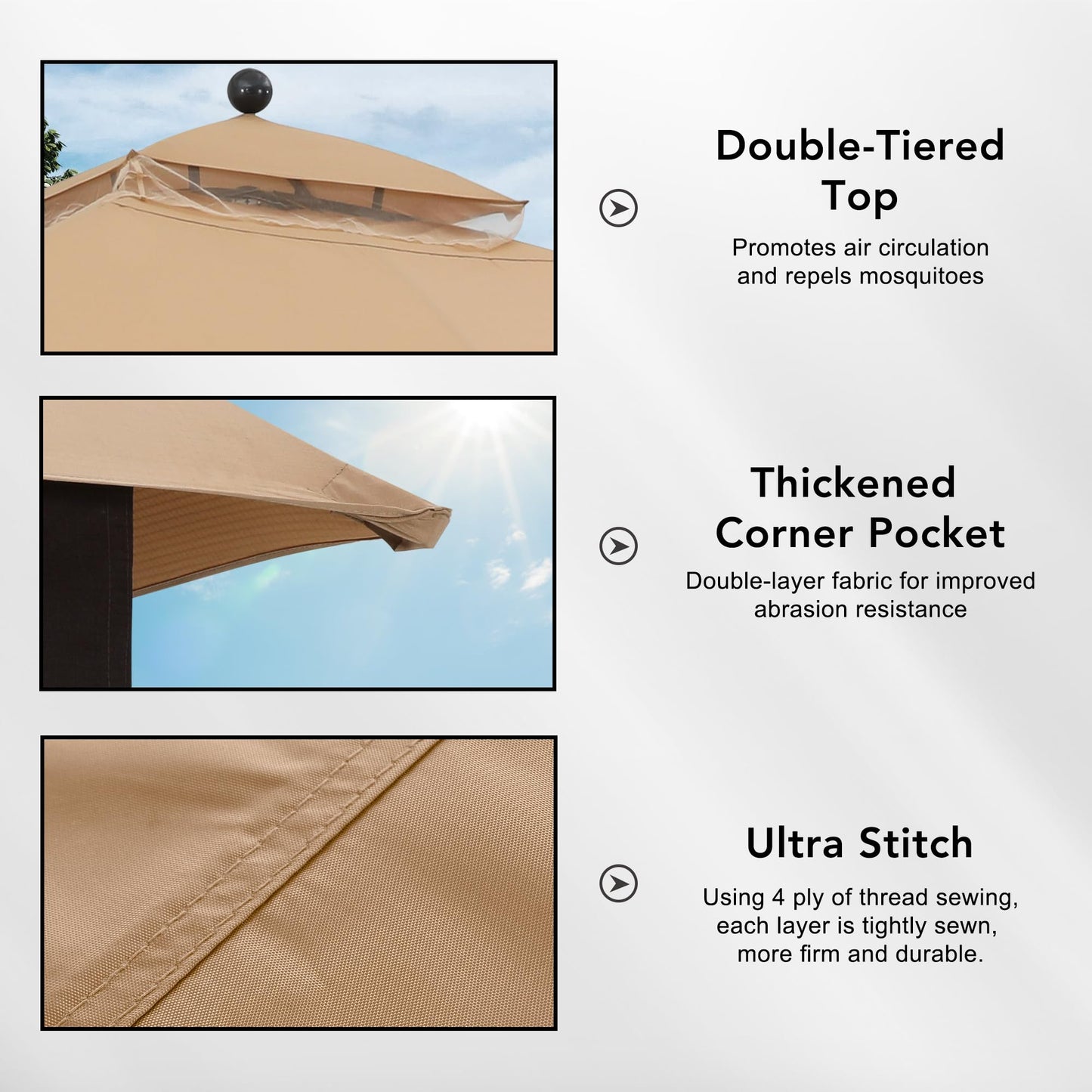 MASTERCANOPY Replacement Canopy Top for Lowe's Allen Roth 10x12 Gazebo #GF-12S004B-1 (Beige,Polyester)