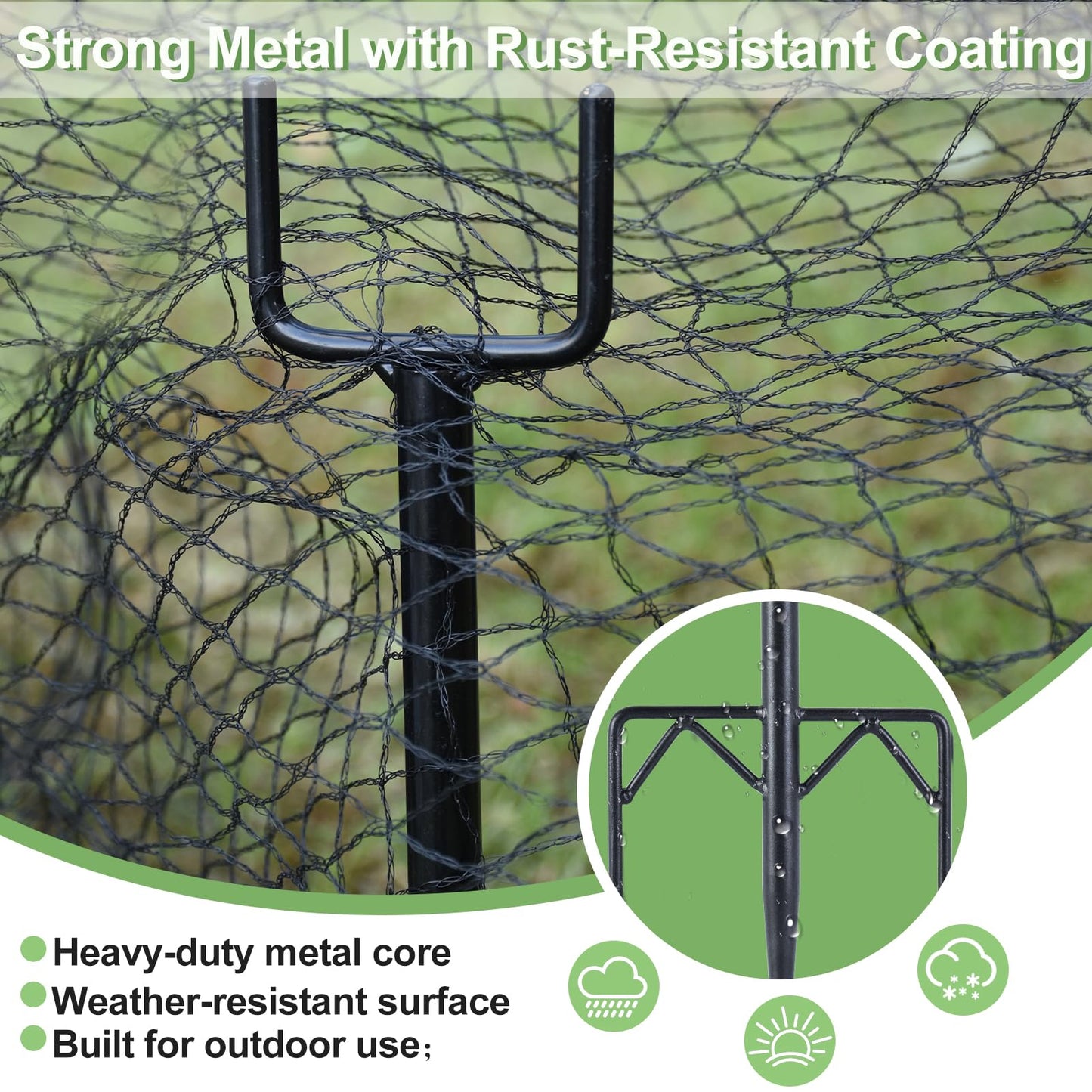 6 Pack 7.2ft Metal Garden Netting Support Stakes, Heavy Duty Garden Netting Pole with 50 Tie Rustproof Gardening Fence Stake Crop Cage Protection Post Frame for Support Fruits Garden Bed Plant Net