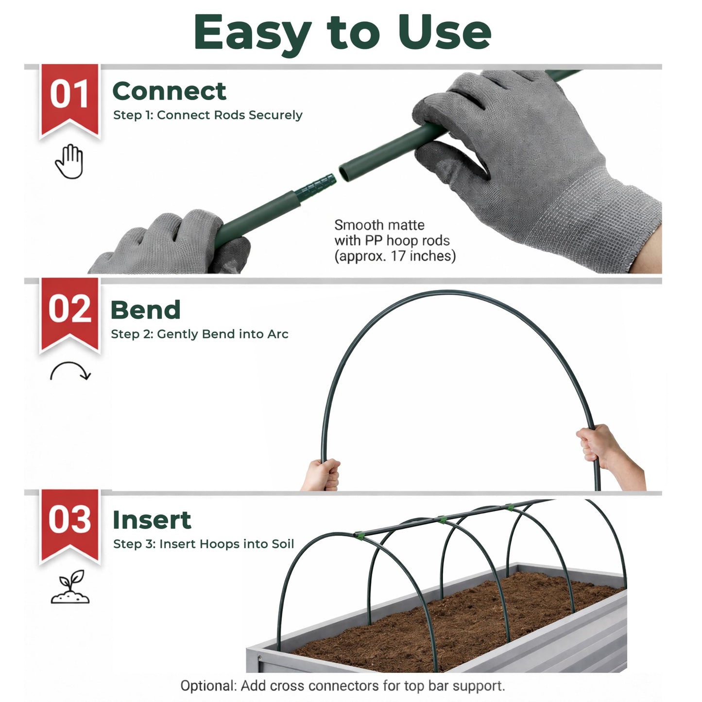 Gardzen Garden Hoops for Raised Beds Greenhouse Hoops, DIY Kit for Row Cover Garden Netting, All Season Plant Protection, 24 Pcs