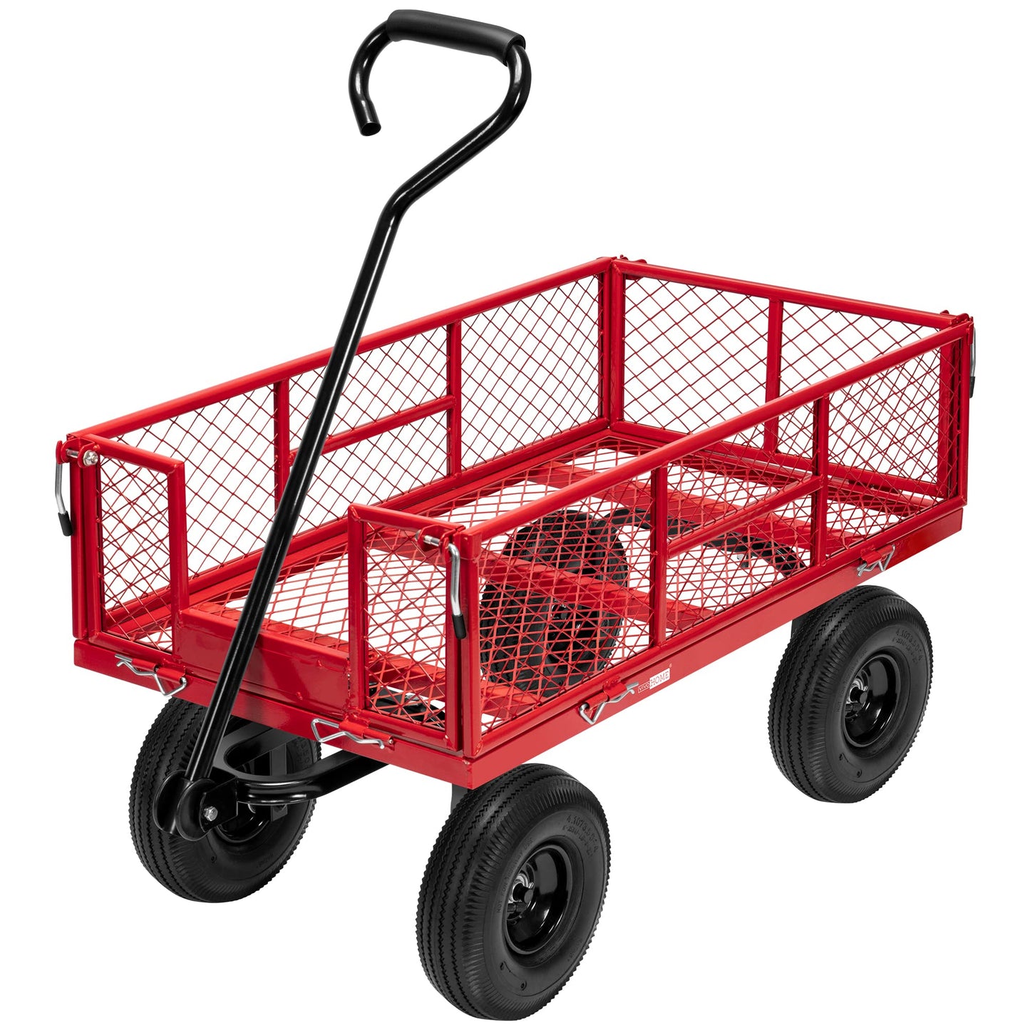 VIVOHOME Heavy Duty 880 Lbs Capacity Mesh Steel Garden Cart Folding Utility Wagon with Removable Sides and 4.10/3.50-4" Wheels 10 inch Tire(Red)
