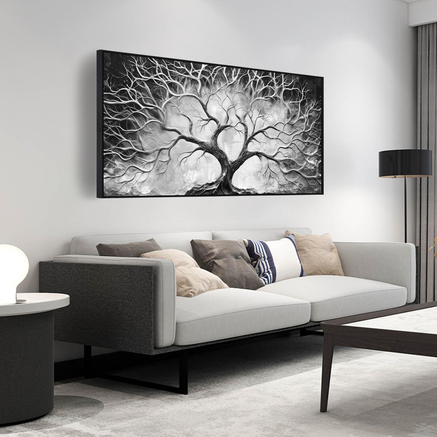Black and White Wall Art for Bedroom - Black Framed Tree Canvas Wall Art for Living Room Size 24" x 48"