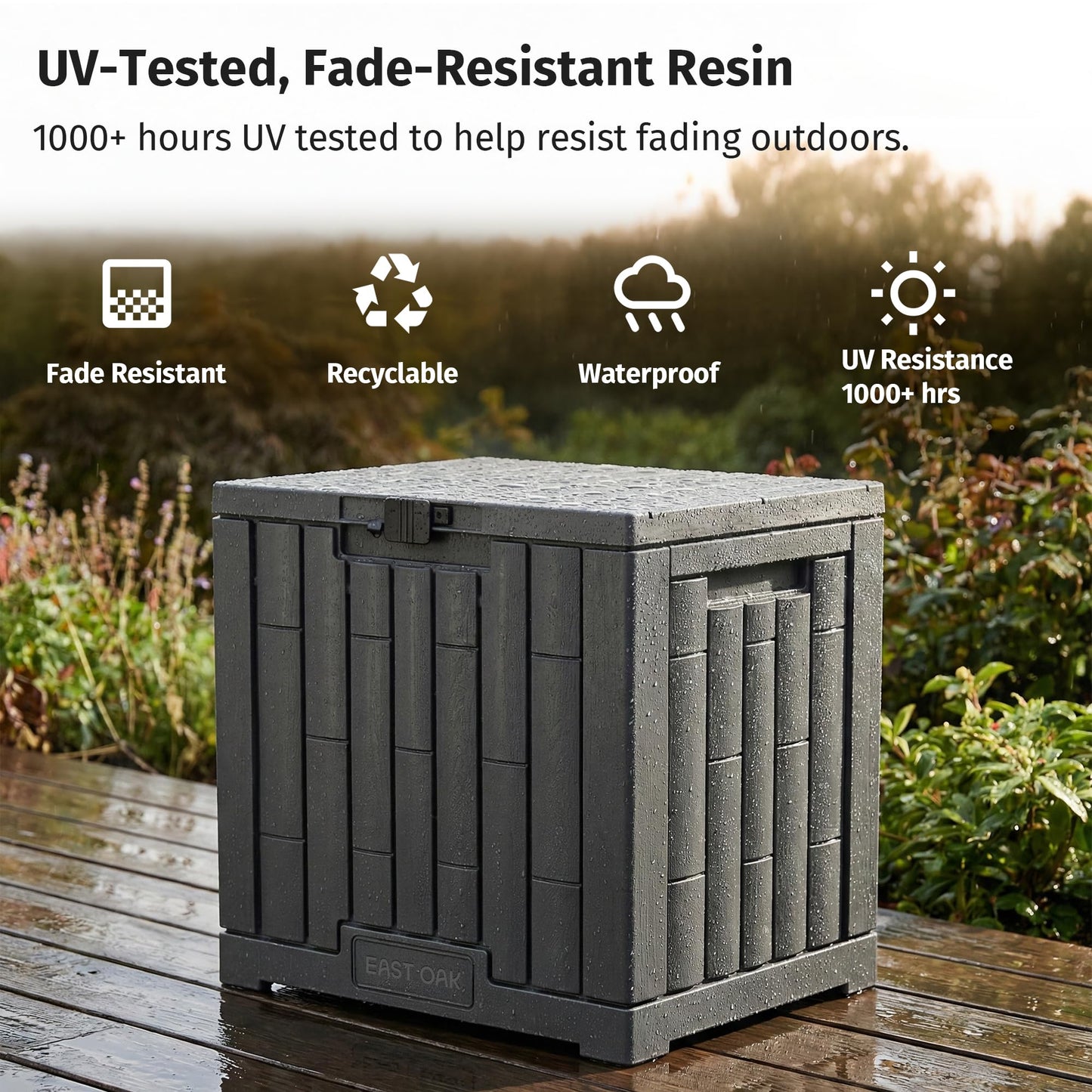 EAST OAK Outdoor Storage Box, 31 Gallon Deck Box Indoor and Outdoor Use, Waterproof Resin Storage Bin for Package Delivery, Patio Cushions, Gardening Tools, Lockable, UV Resistant, Grey