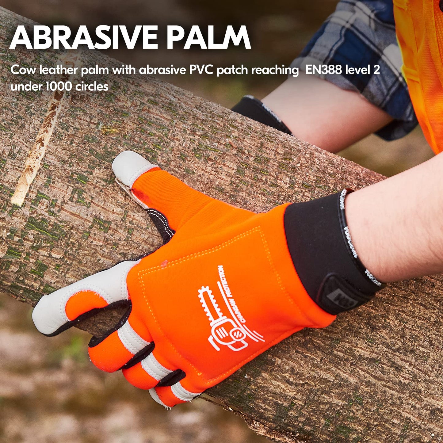 Vgo... Chainsaw 12-Layer Saw Protection on Both Hands Cow Leather Gloves (1 Pair,Size L, Orange, CA9760)