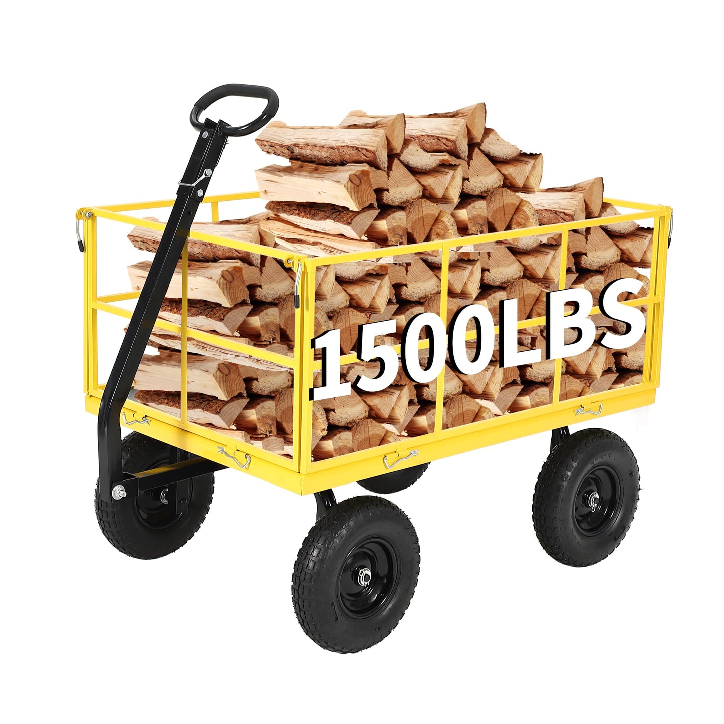 Heavy Duty 1500 Lbs Capacity Mesh Steel Garden Cart Folding Utility Wagon with Removable Sides, Garden Cart on Wheels for Gardening Soil, Tools, and Plant Transport