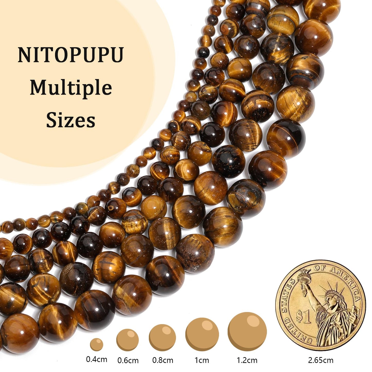 NITOPUPU 10mm 37pcs Yellow Tiger Eye Natural Stone Beads for Jewelry Making Supplies, Round Crystal Beads for Bracelets Necklace DIY Crafts