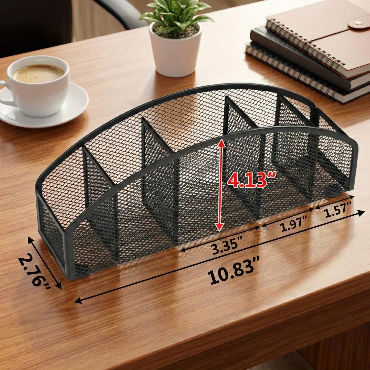 Yunsphere 5-Tier Desk Organizer & Pen Holder, Large-Capacity Metal Mesh Pencil Cup, Cute Aesthetic Desktop Caddy for Markers, Art Supplies, Makeup Brushes, Black