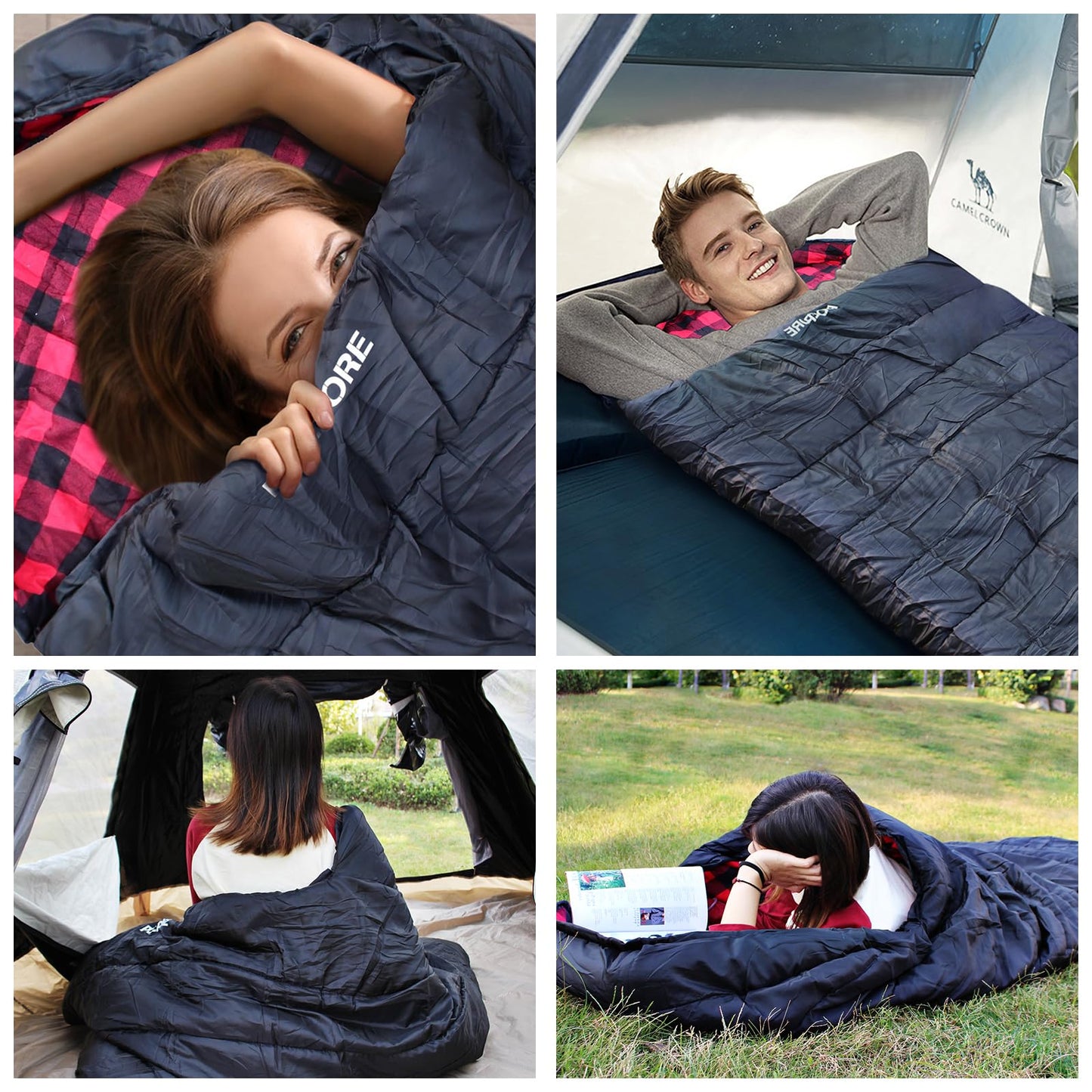 POEPORE 0 Degree Sleeping Bag 100% Cotton Flannel XXL Cold Weather Winter Oversized Sleeping Bag for Adults Camping Zero Degree Big and Tall with Compression Sack