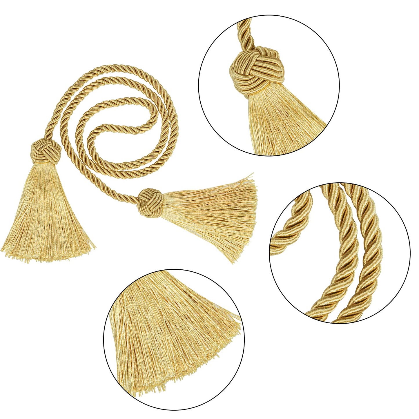 4 Pack Curtain Tiebacks Window Curtain Tiebacks Decorative Tassels Tieback Gold Rope with Tassels for Home Window Office Decoration(Gold)