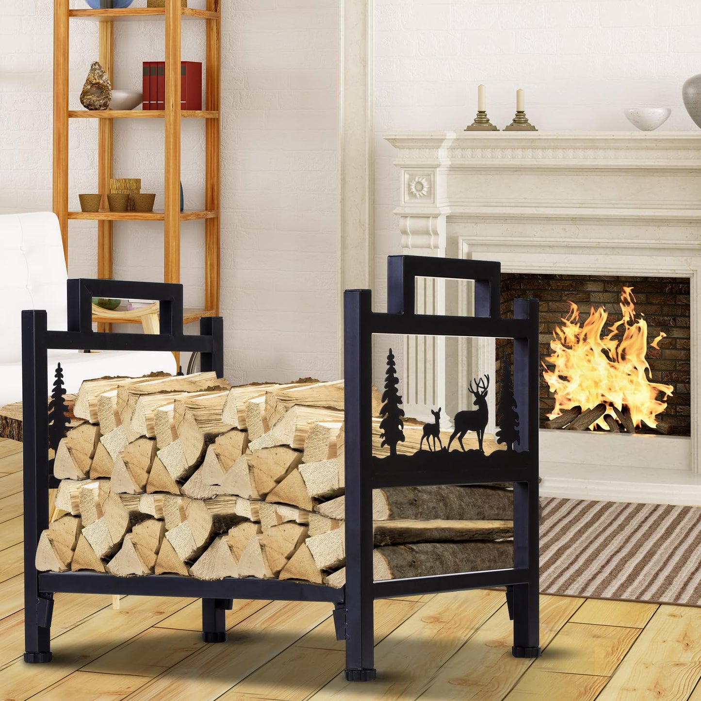 HomeJayde Firewood Rack Outdoor and Indoor Firewood Holder, Heavy Duty Steel Log Holder for Wood Storage, Wood Racks, Black Powder Coated Steel Log Rack for Fireplace（Contains Patents）