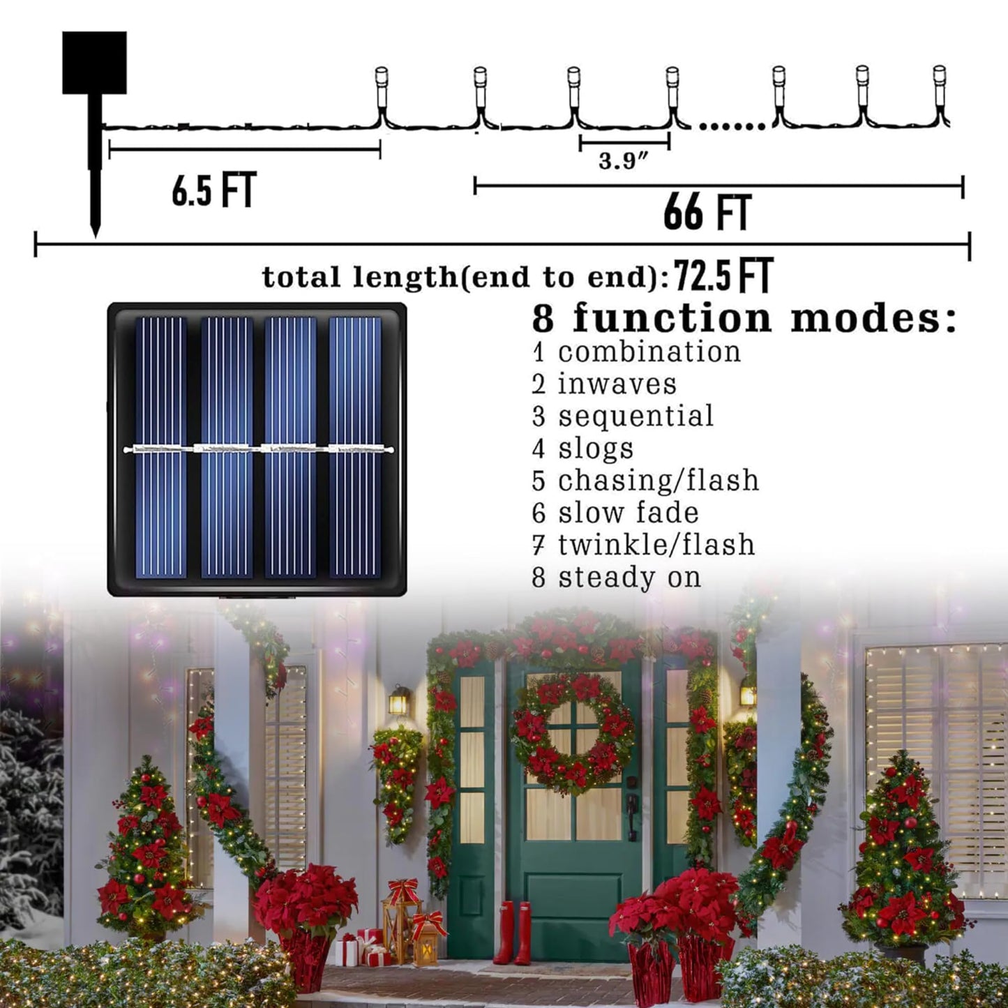 TW SHINE 2 Pack Solar Christmas Lights Decorations Outdoor, Total 400 LED 132 FT Solar Powered Outdoor Christmas Lights with 8 Modes, Waterproof Christmas Decor for Home Tree Party Yard (White)