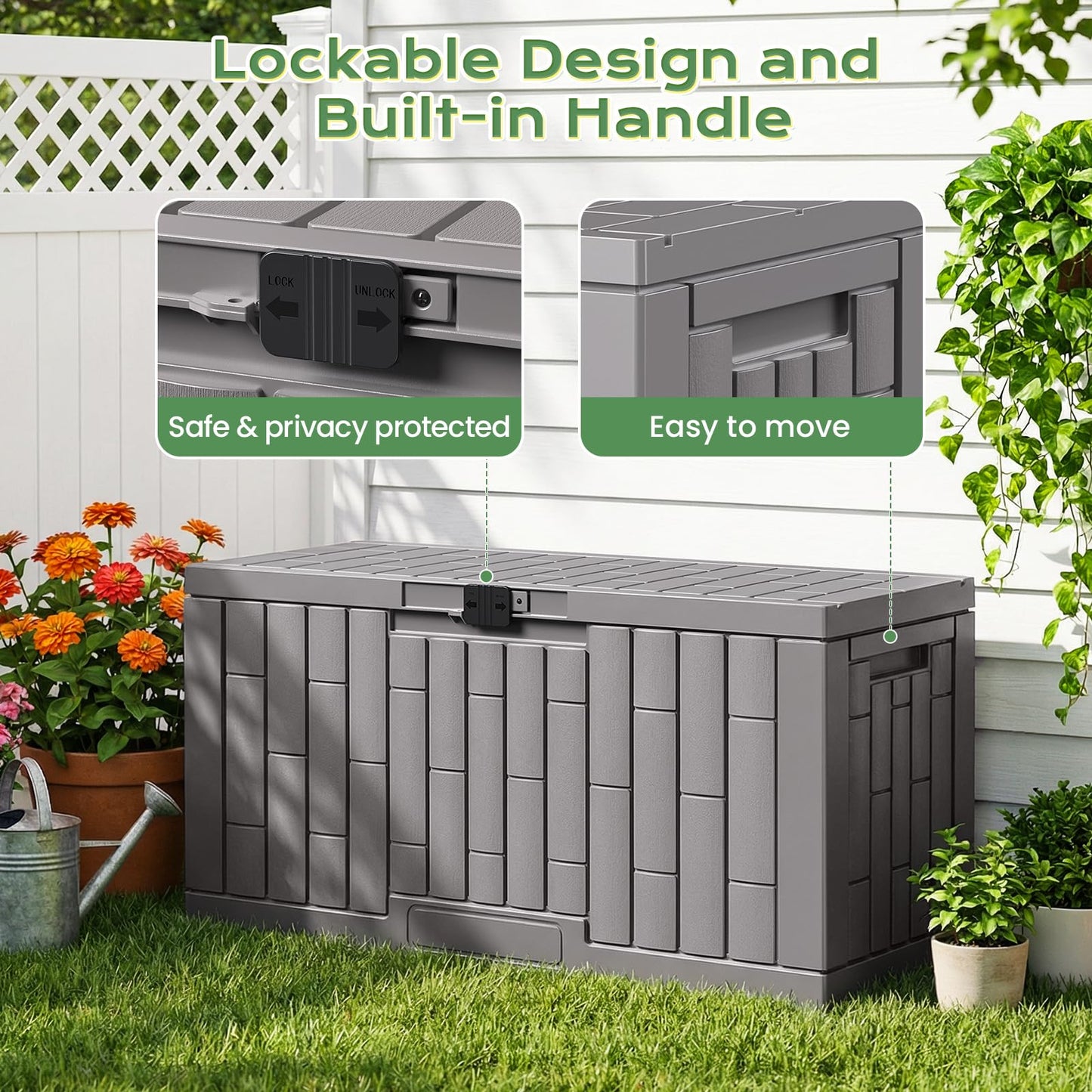 Jocoevol Deck Box 60 Gal, UV Resistant & Waterproof Outdoor Storage Box with Lock, Easy Assemble Storage Bins Container for Pool Patio Garden